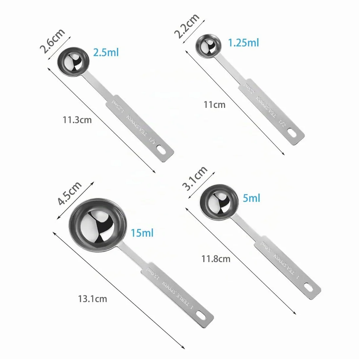 Cuillère Doseuse 4 Pièces en Acier Inoxydable pour Pâtisserie