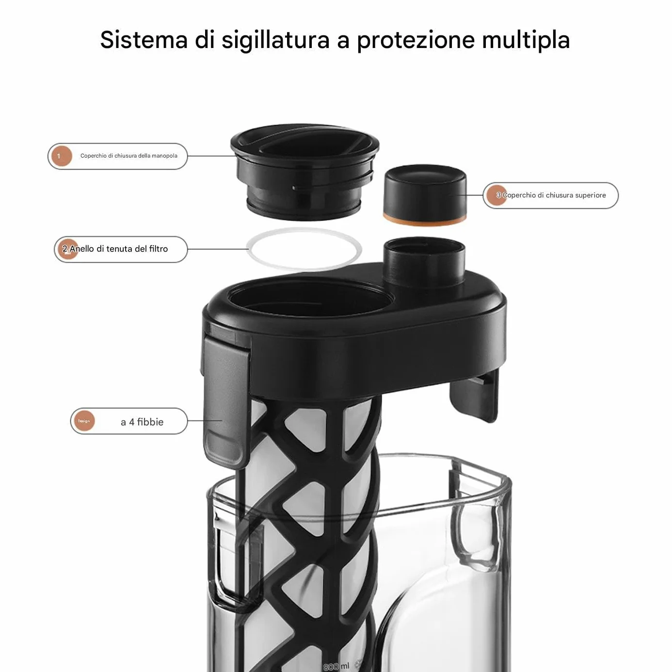 Bouteille de thé portable Cold Brew Coffee Maker Mattista de café froid anti-fuite filtre fin en maille 350 ml