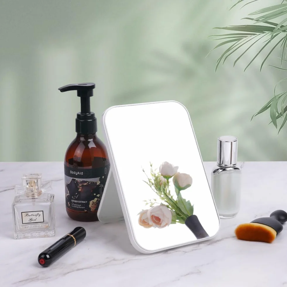 Miroir Super HD 20x13.4 cm Pliable Portable Maquillage Support Blanc