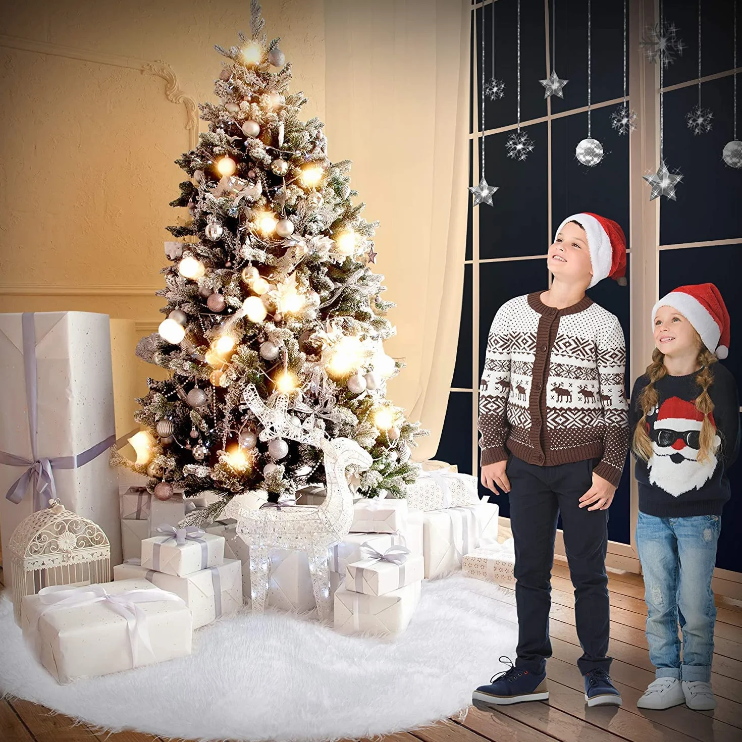 Jupe de Sapin Noel Blanc 48Inch Tapis de Sapin Couvre Pied Arbre de Noël Décoration 122cm