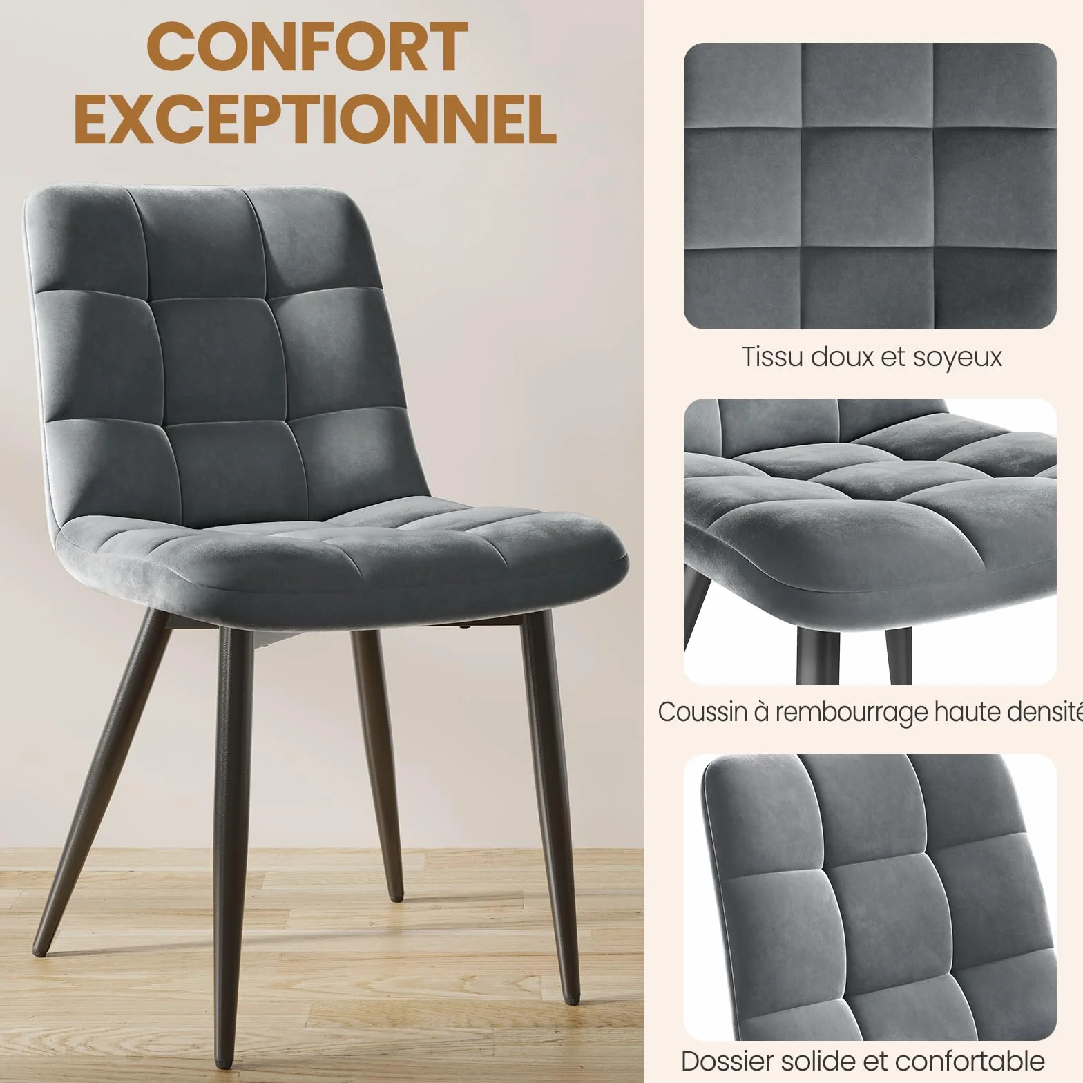 INRE Chaises de Salle à Manger Lot de 4 Gris Foncé