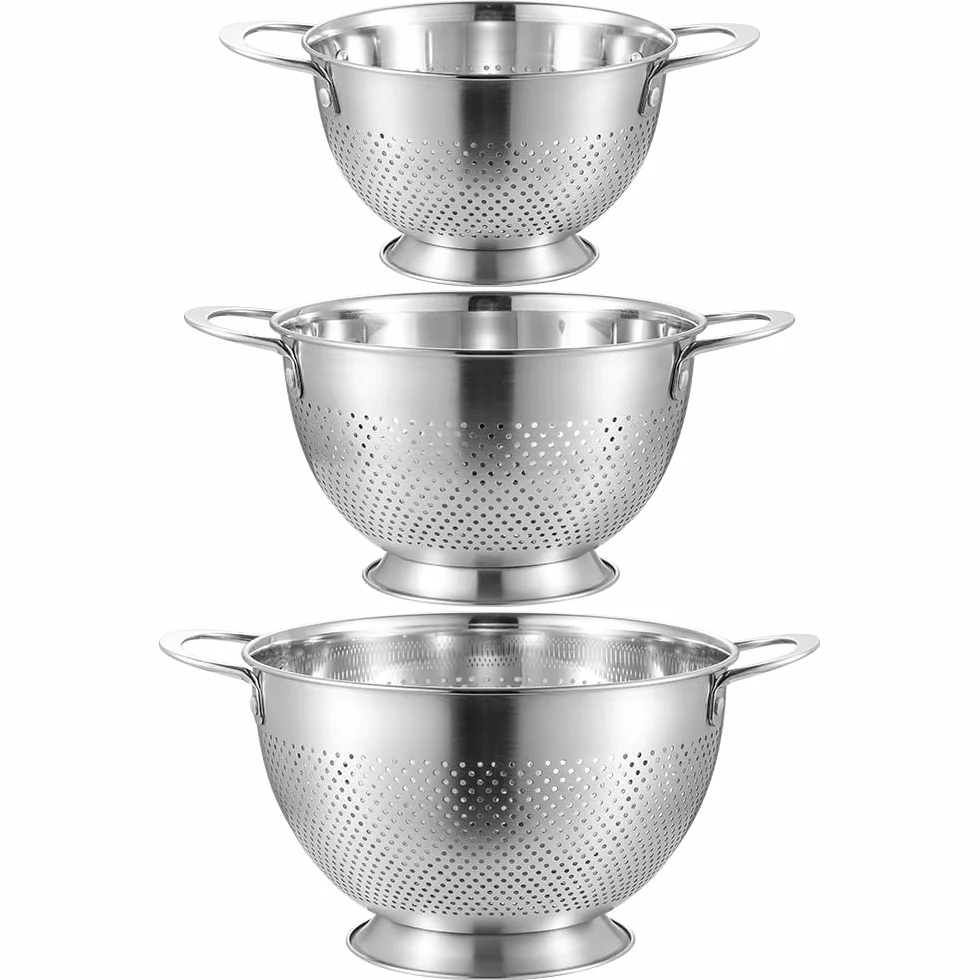 Lot de 3 passoires en acier inoxydable avec poignée 17/19/23 cm pour pâtes et légumes