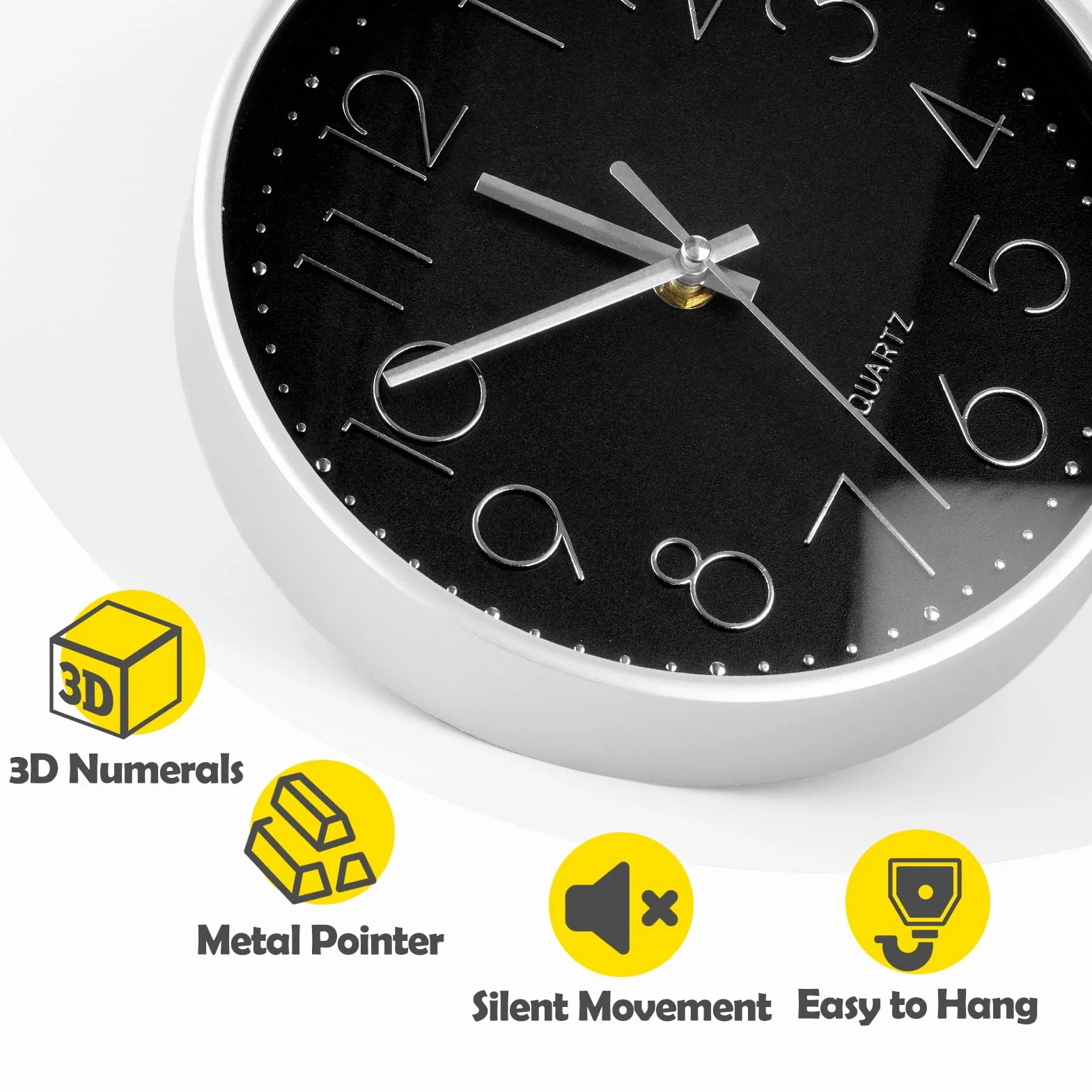 Horloge Murale Silencieuse 20 cm Ronde Décorative à Quartz pour Maison Cuisine Bureau