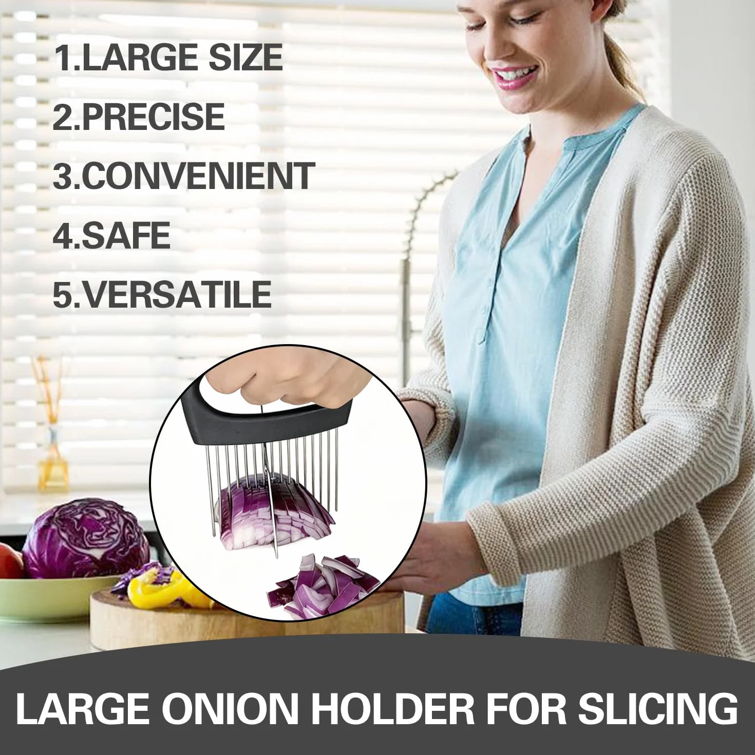 Coupe-oignons extra-large trancheur légumes acier inoxydable 16 aiguilles tomates pommes