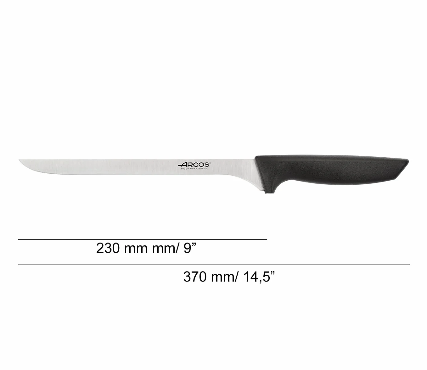 Arcos Series Niza Couteau à trancher Couteau Jambon Lame Nitrum Acier Inoxydable 240 mm Manche Polypropylène Noir