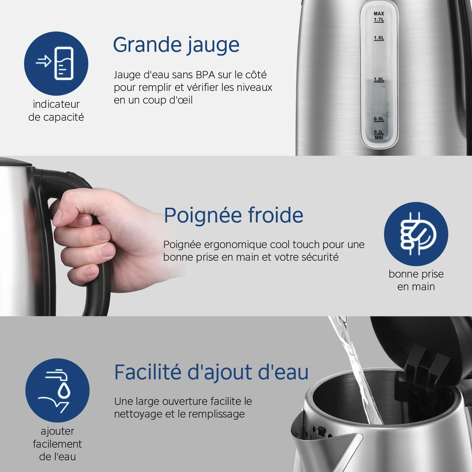 Midea Bouilloire Acier Inoxydable 1,7L 2200W MK-17S30A2 Sans BPA Chauffage Rapide