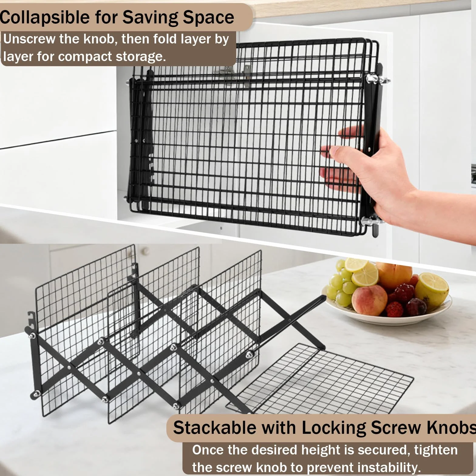 Grille de Refroidissement Pâtisserie 4 Niveaux Pliable, Hauteur Réglable, Four et Lave-Vaisselle Safe