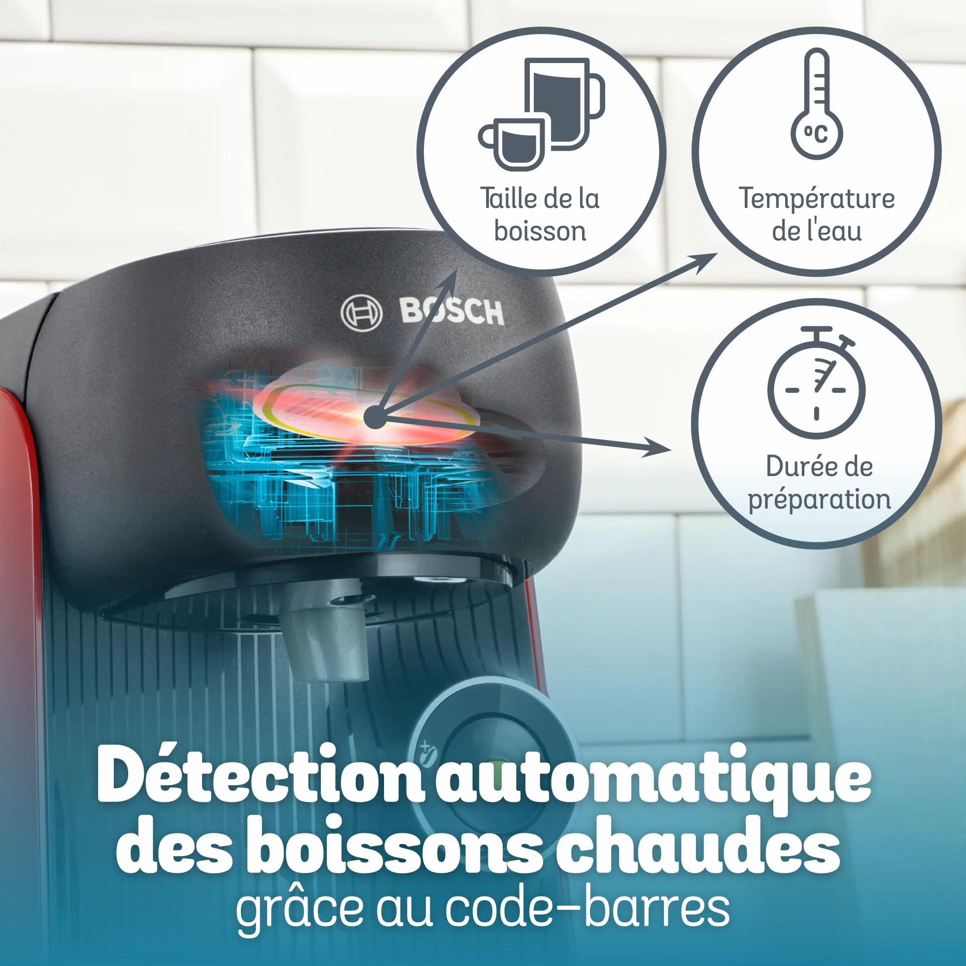 Bosch Tassimo Finesse TAS163E Machine à café multi-boissons, 70 boissons chaudes, IntensityBoost, cafétière à dosettes, rouge