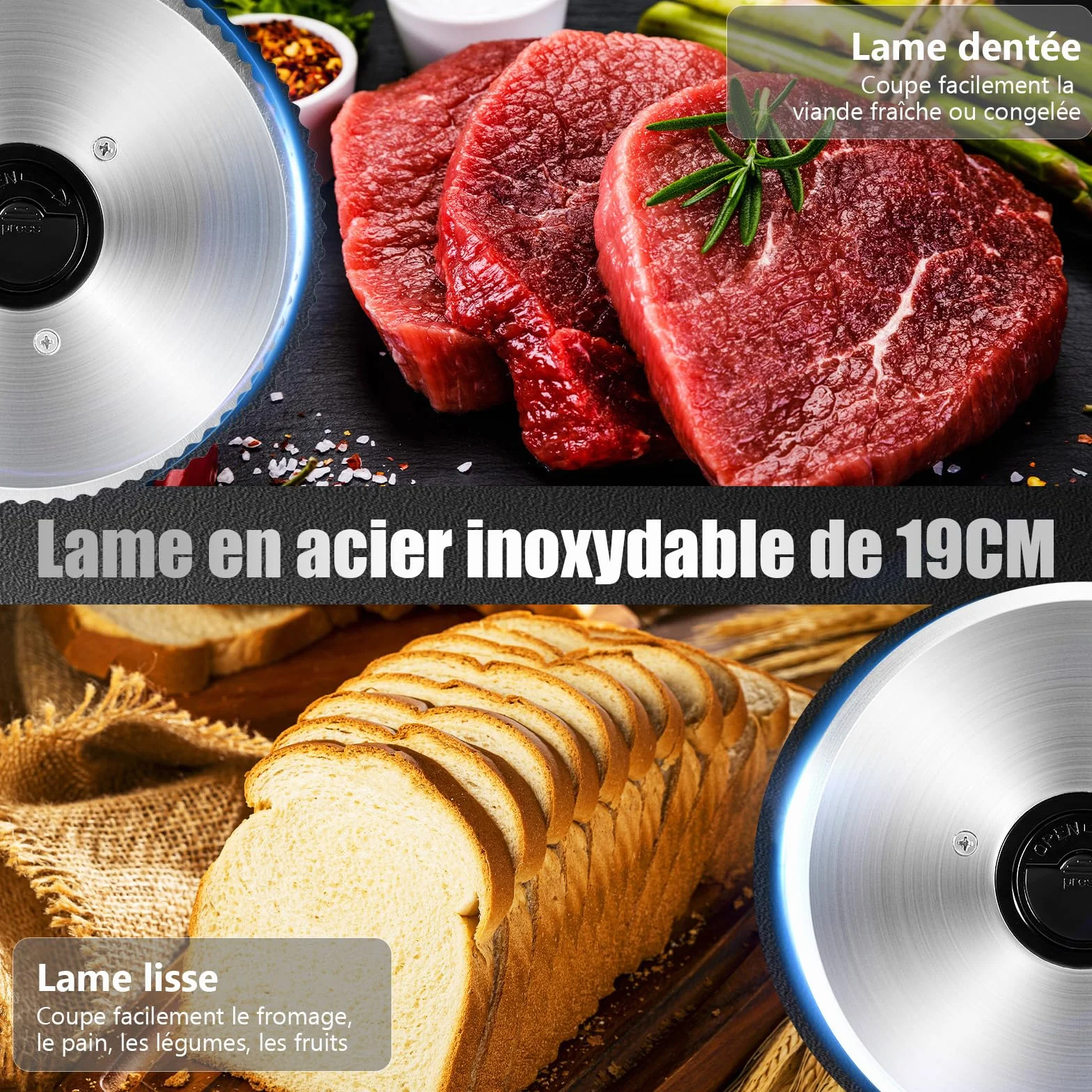 YASHE Trancheuse Électrique 200W Lames Acier Inoxydable 19CM Épaisseur Réglable 0-15mm
