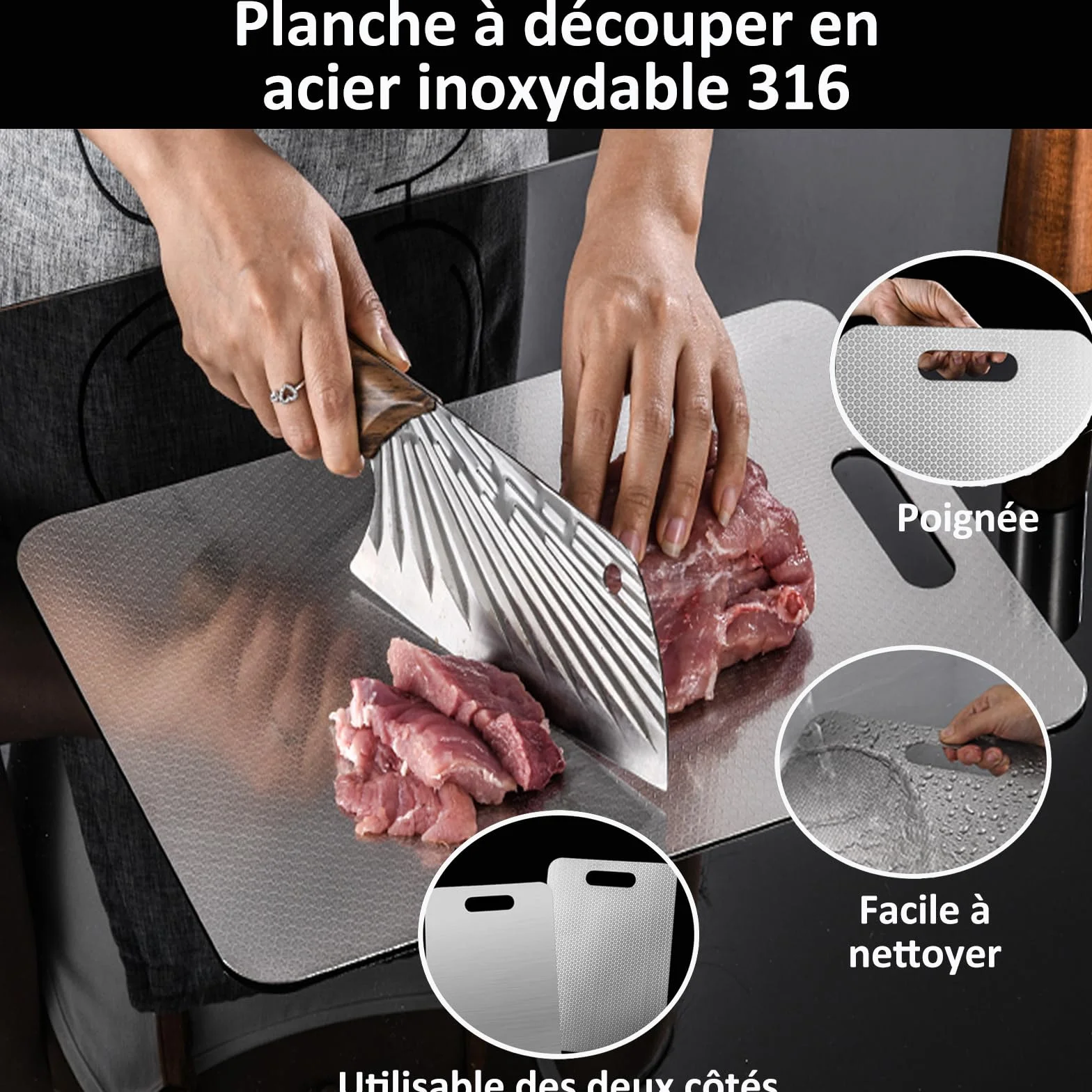Planche à Découper en Titane Double Face 34x24cm Résistante aux Rayures Sans BPA