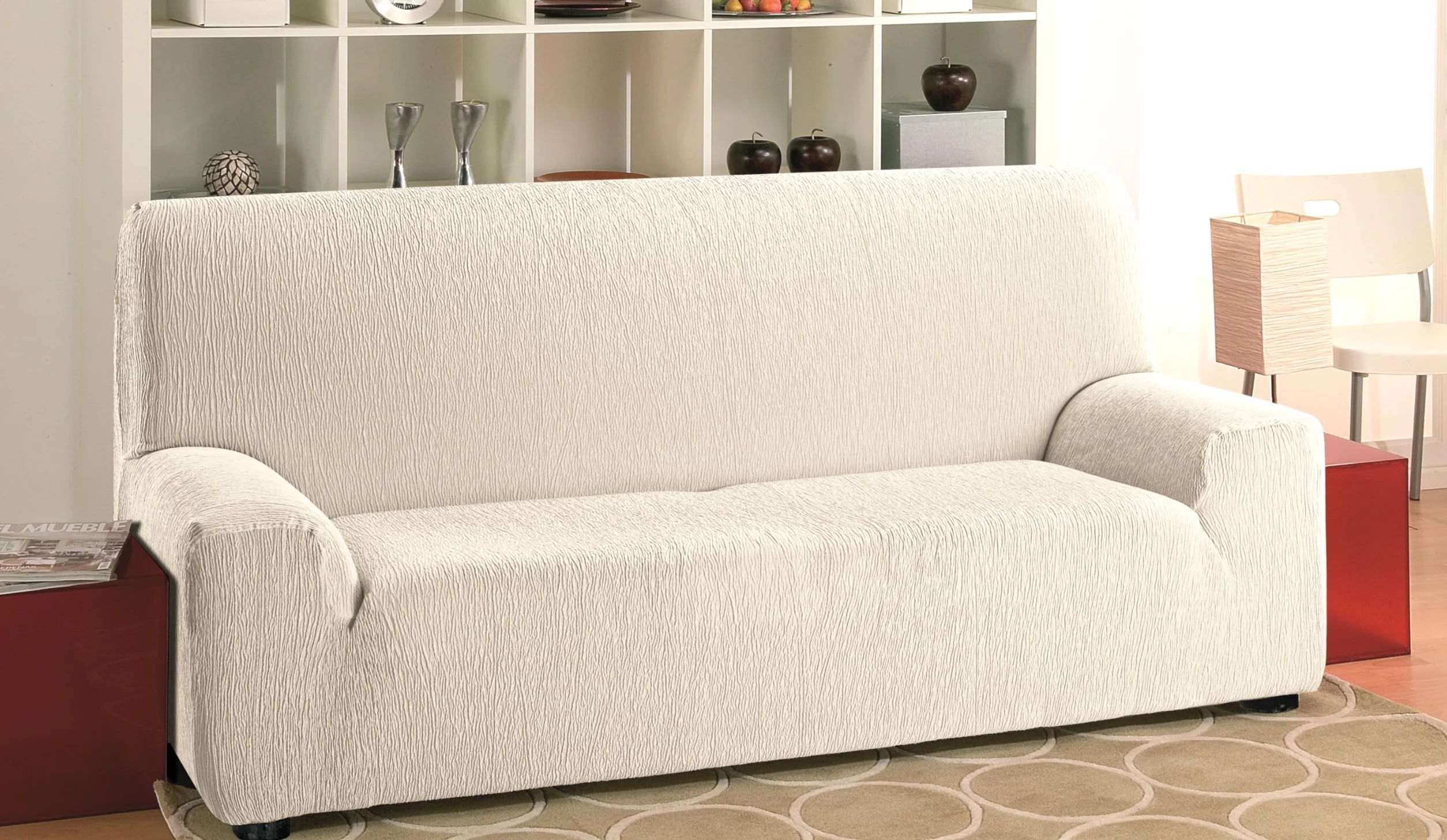 Housse élastique pour canapé 3 places 170-220 cm Ivoire 32x42x6 cm