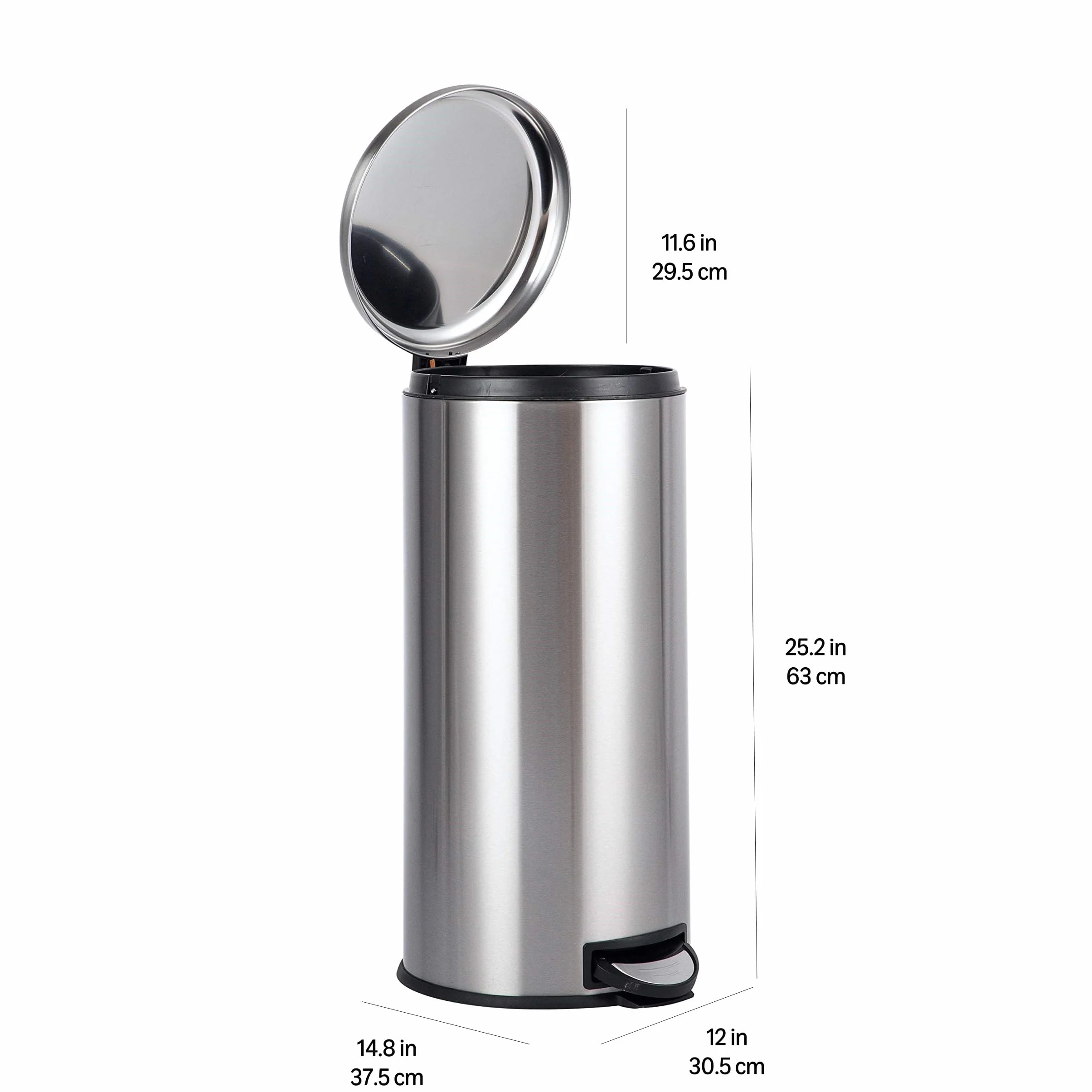Amazon Basics Poubelle ronde à pédale acier inoxydable 30 L argent Satin