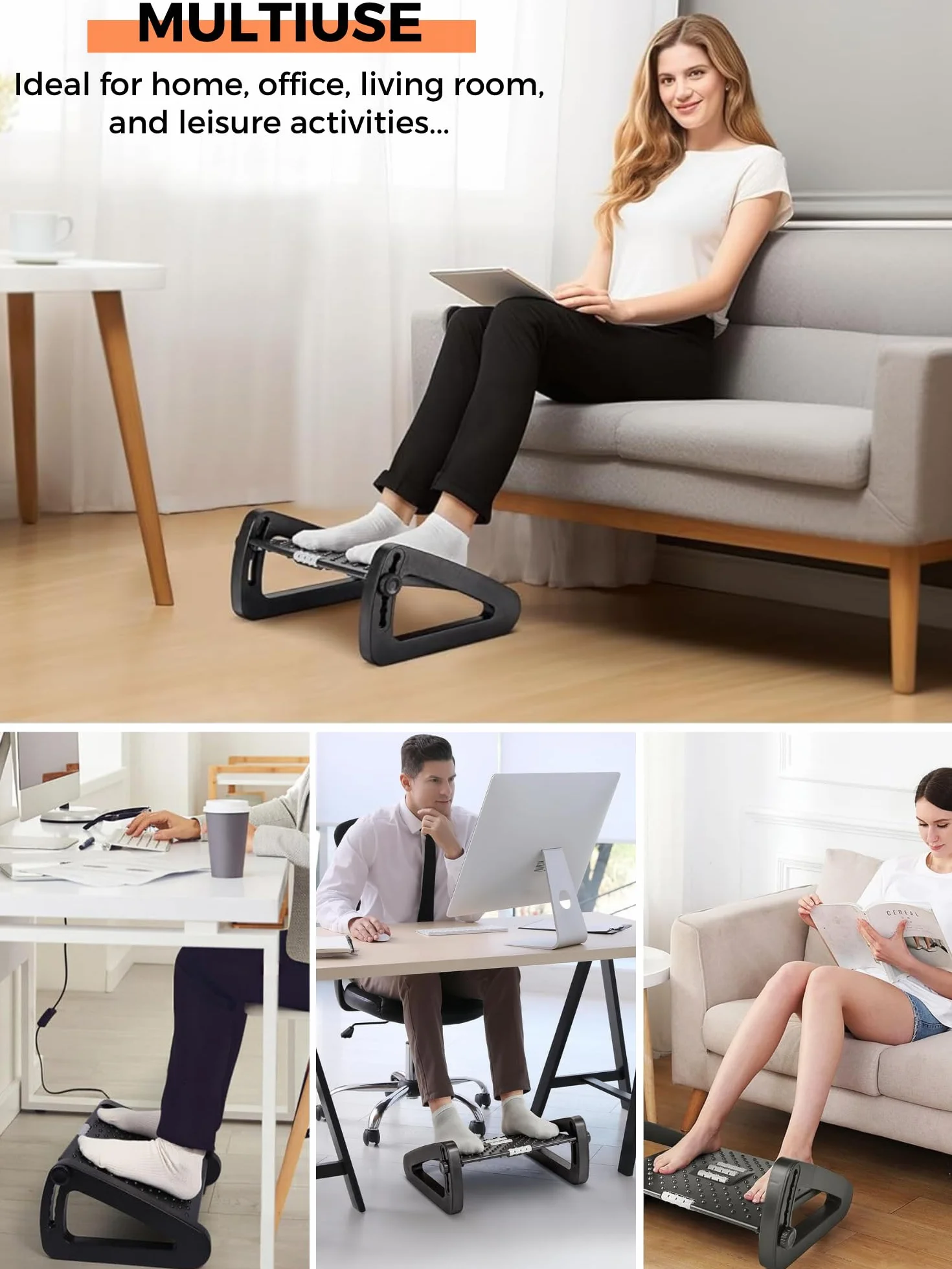 Repose-Pieds Ergonomique Réglable sous Bureau avec Fonction Massage Antidérapant