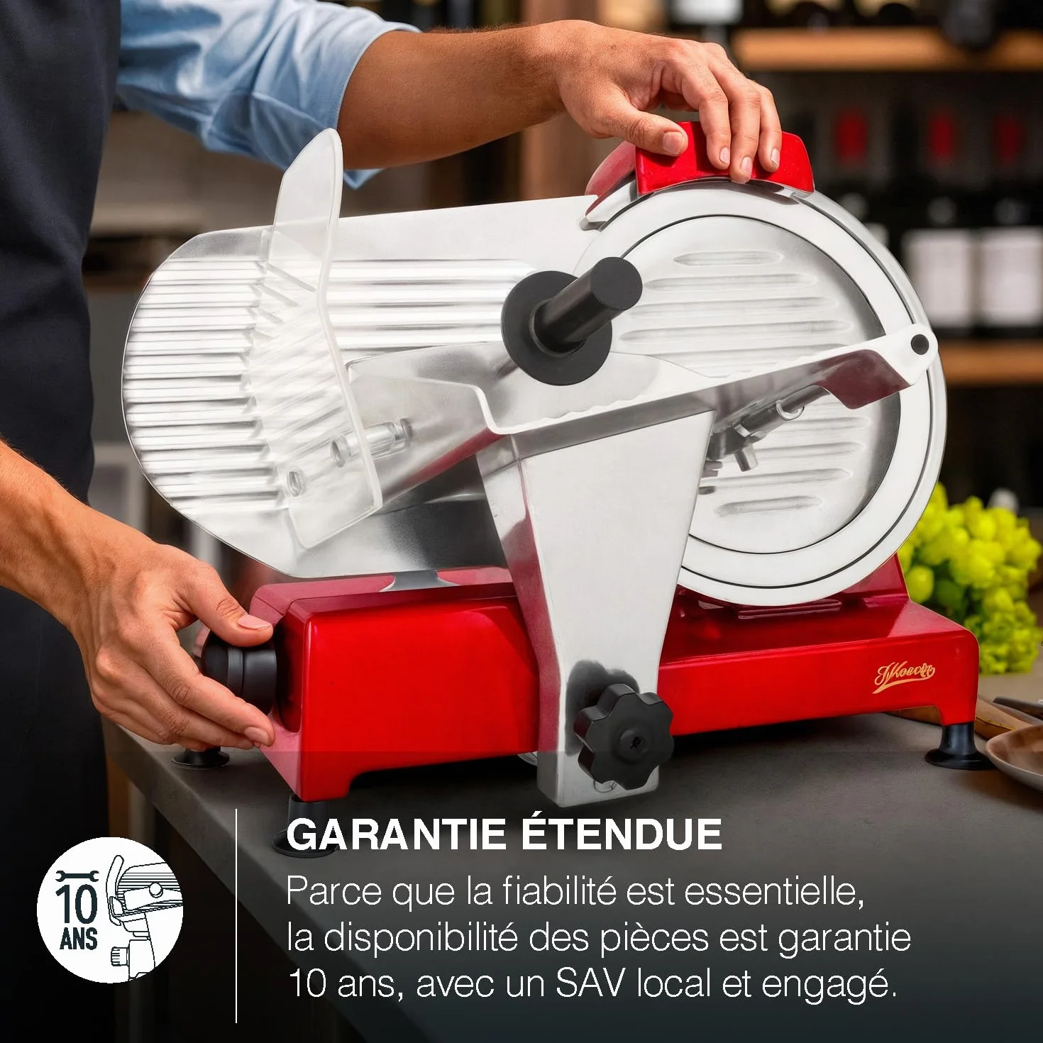 H.Koenig MSX254 Trancheuse électrique à jambon lame italienne 25 cm épaisseur 0-12 mm 282 rpm