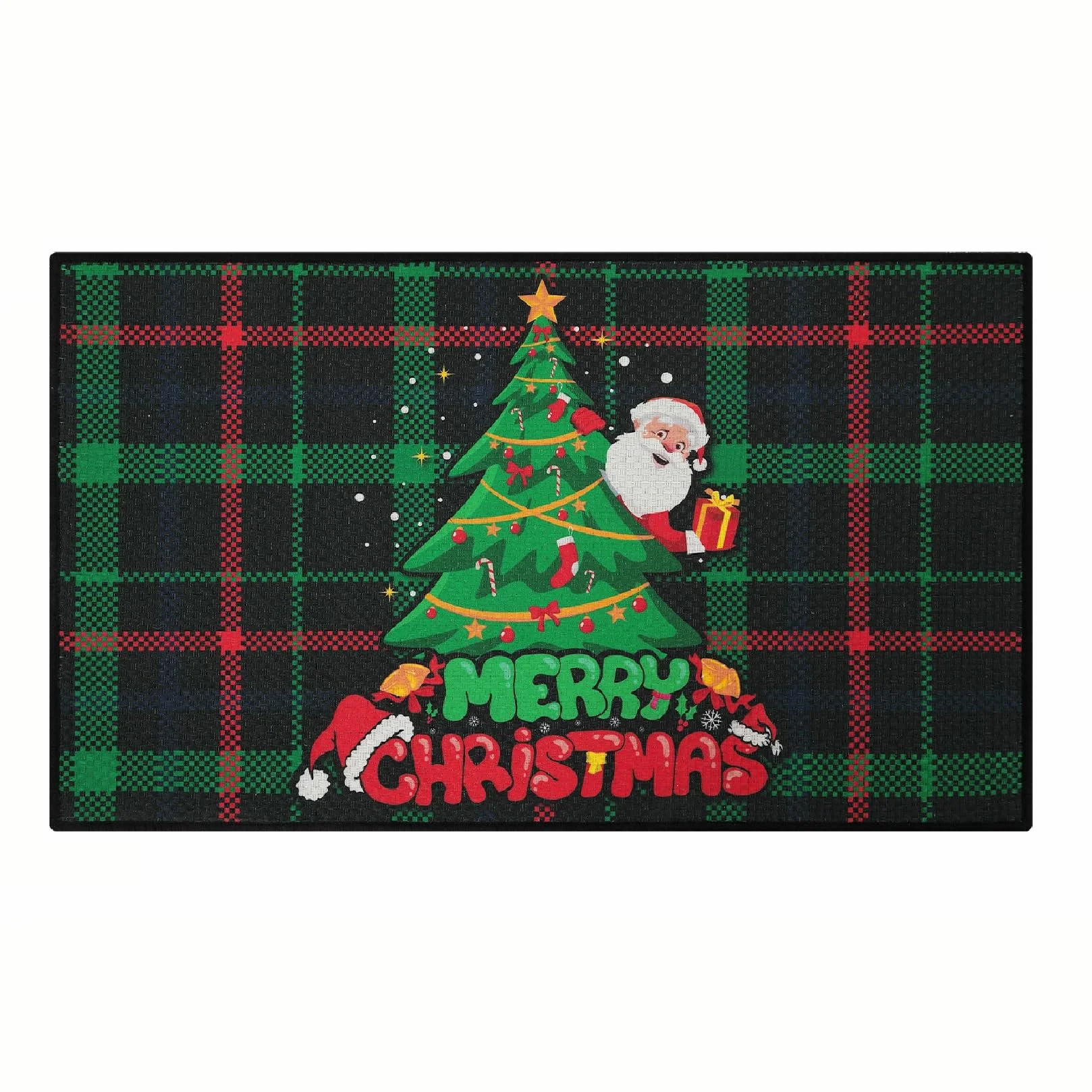 CAROMIO Lot de 2 tapis de cuisine antidérapants Motif arbres de Noël 40 x 60 + 40 x 120 cm Vert