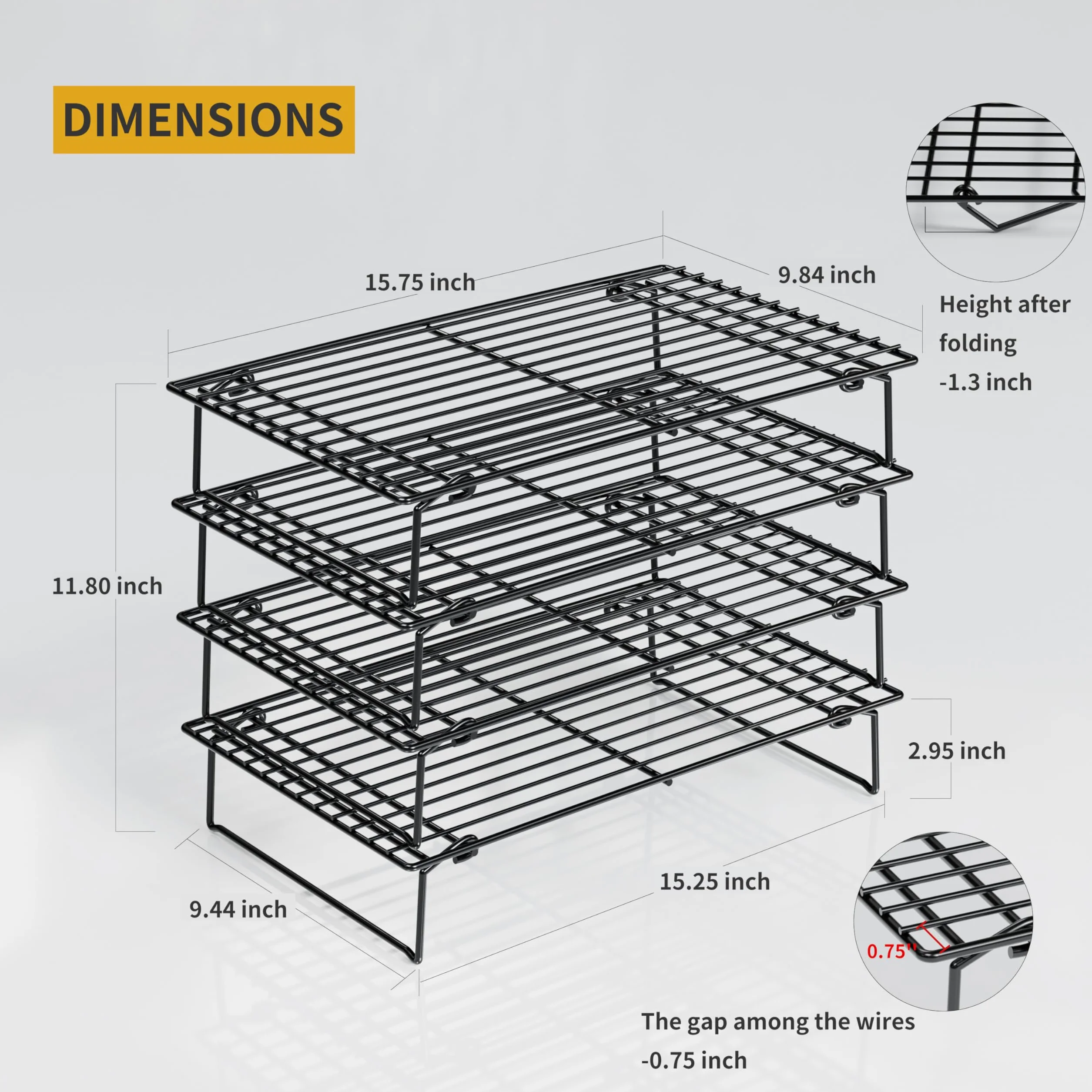 Racks de Refroidissement 4PCS Pliables 4 Niveaux 26 x 41cm Anti-adhésif BPA-Free Four Lave-Vaisselle Safe