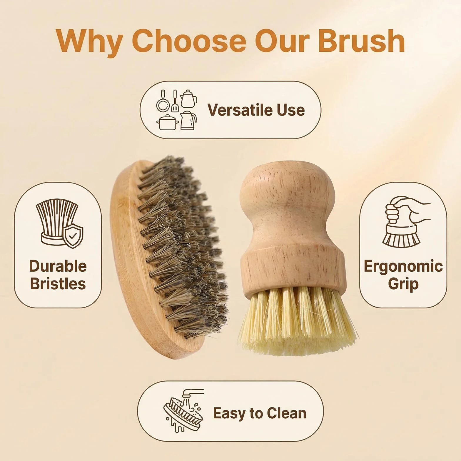 Lot de 2 brosses à légumes en Bois Ergonomique pour Nettoyer Légumes