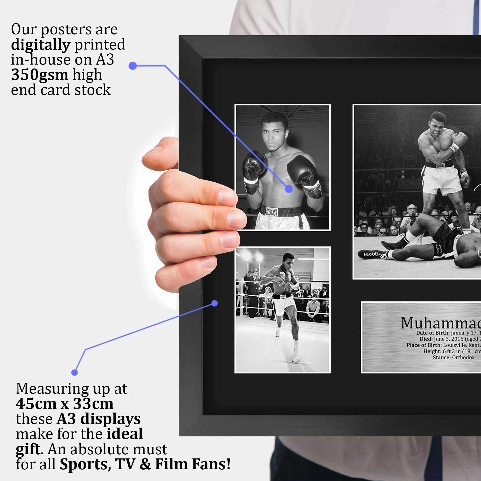 Muhammad Ali Photo Autographe Signée Imprimée A3 Encadré