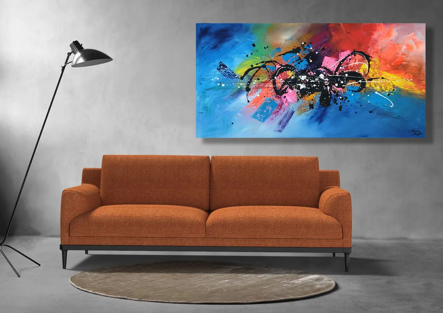 Tableau Peint à la Main 140x70 cm Toile sur Cadre en Bois