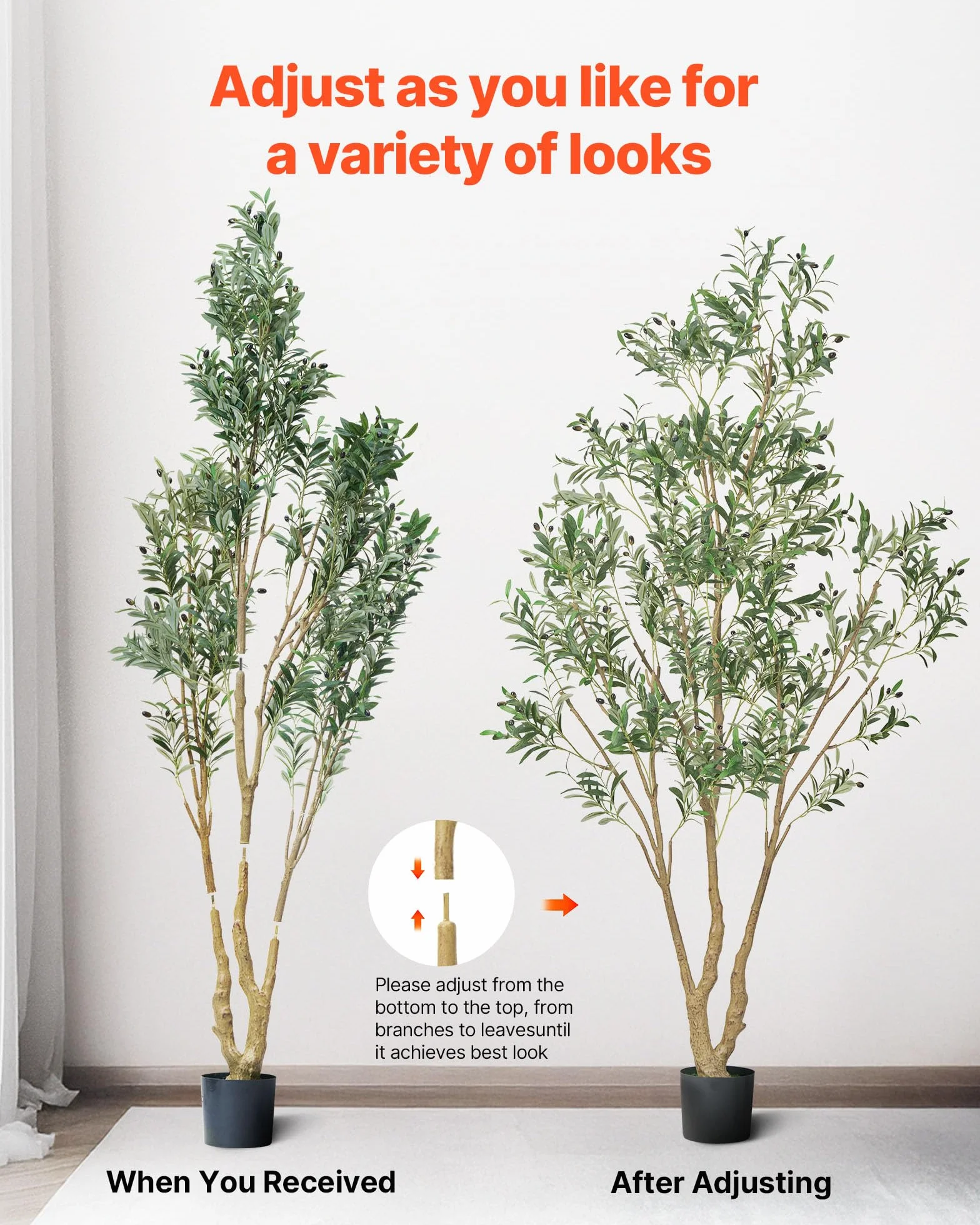 VEVOR Arbre Artificiel 2,4 m Olivier avec Pot Noir Faux Arbre Décoration Intérieur