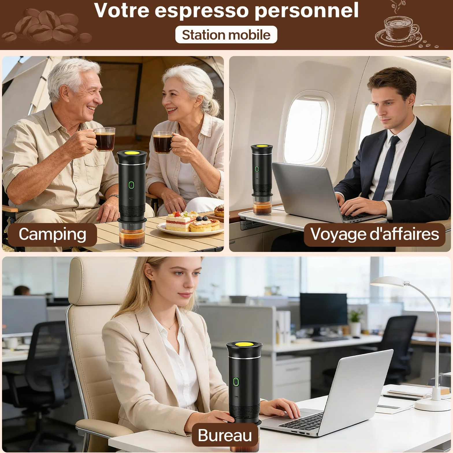 Machine à Café Portable 12V Chauffage Rapide 3 En 1 Auto-Chauffage 4-6 Min Grandes Capsules Café Moulu Camping Bureau Maison Voiture Noir
