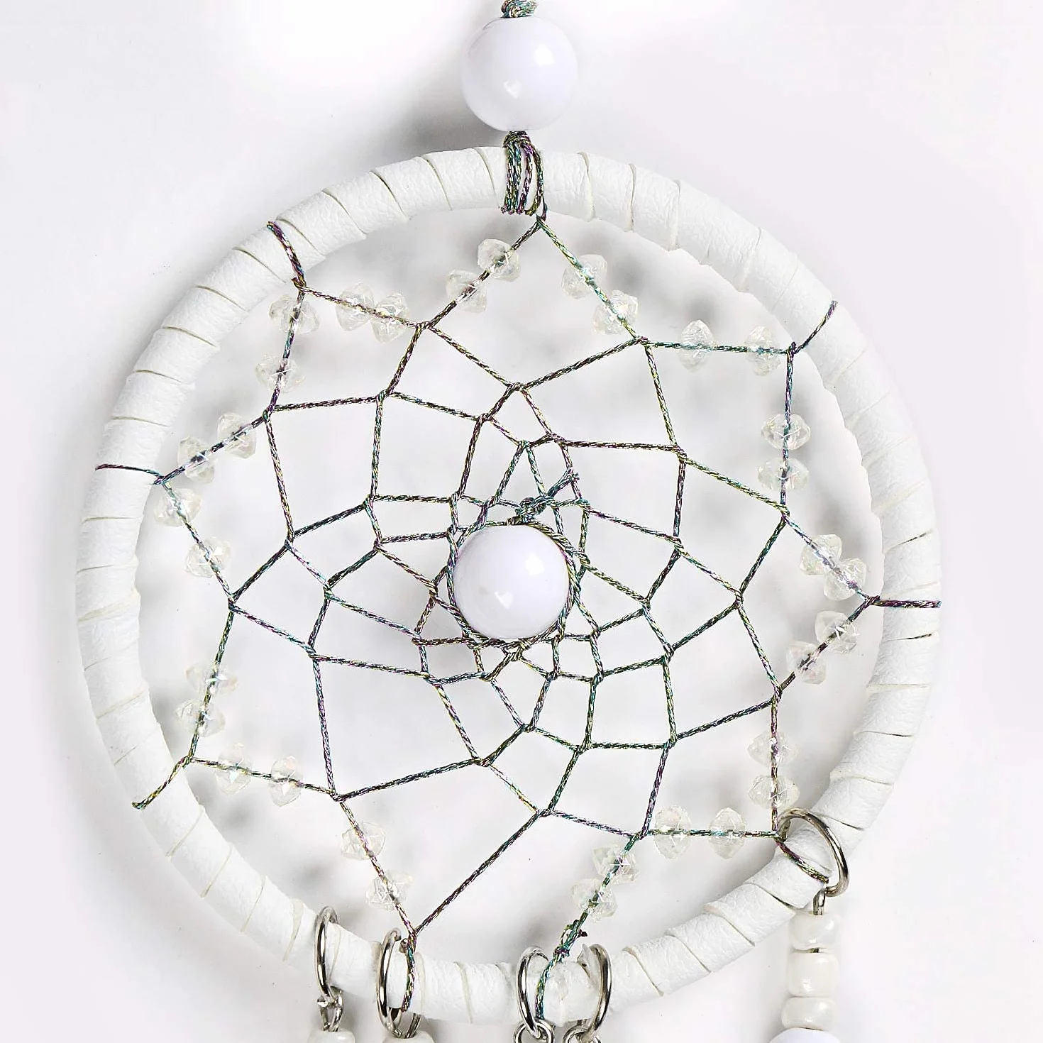 Dream Catcher Ręcznie Robiony Plume Ornament Samochodowy Lusterko Wsteczne Boho Dekoracja Okno Zawieszony Prezent (Blanche)