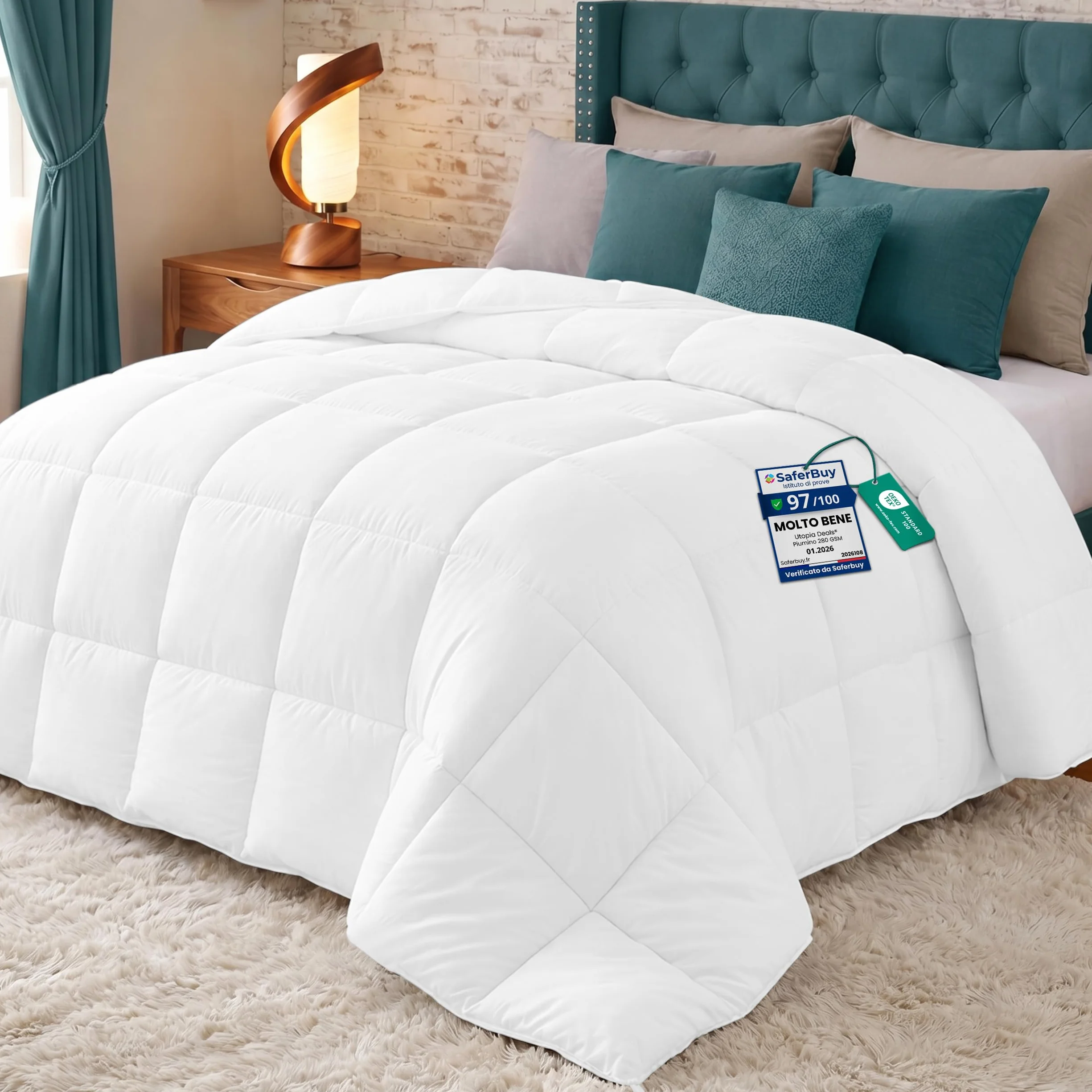 Utopia Bedding Couette Chaud 370 GSM 220x240 cm pour lit 2 Personne Blanc avec Onglets d'angle