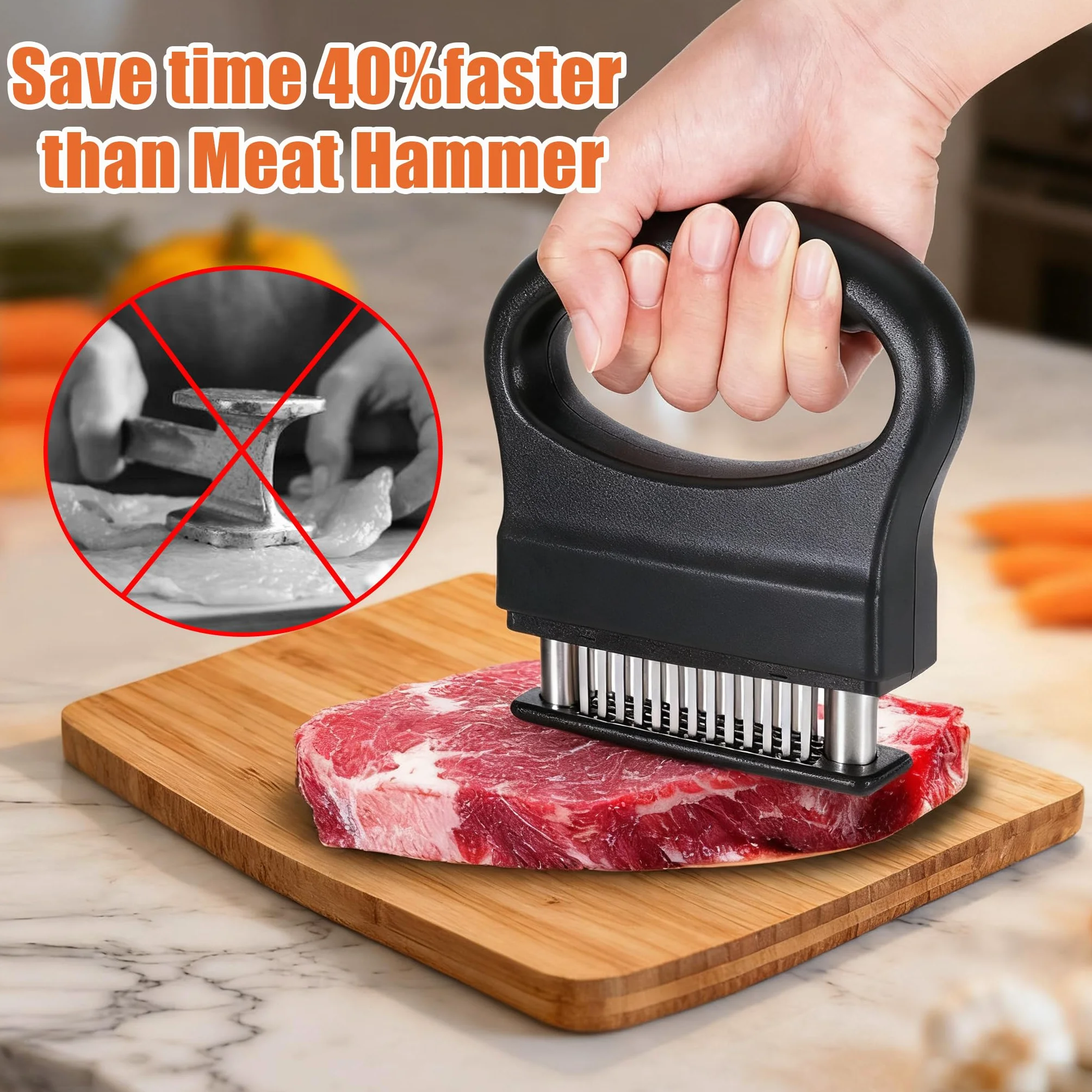 Attendrisseur de Viande 48 Lames Acier Inoxydable pour Steak Bœuf Poulet
