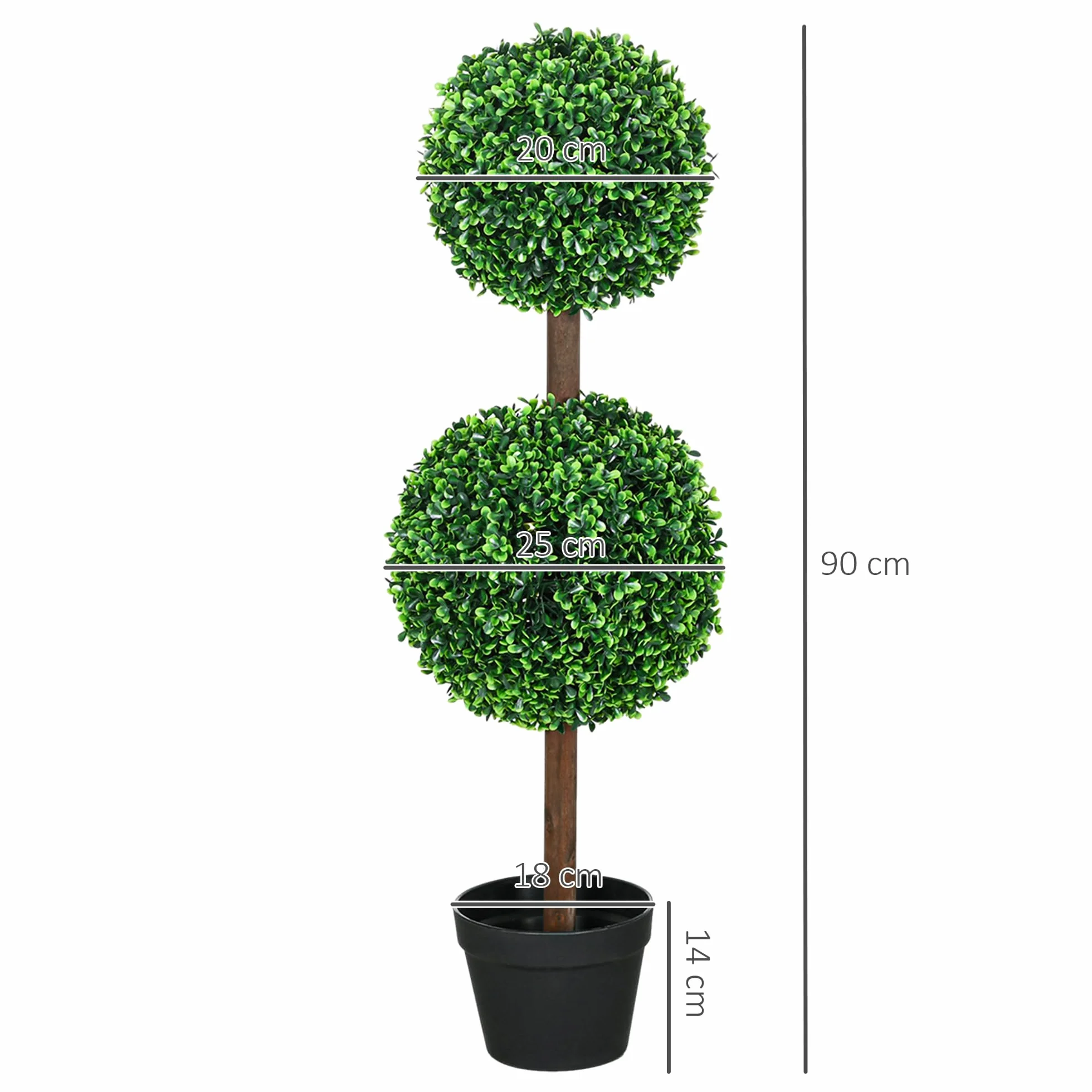 HOMCOM Lot de 2 Arbres Buis Artificiel Double Boules avec Tronc et Pot - Hauteur 90 cm Vert