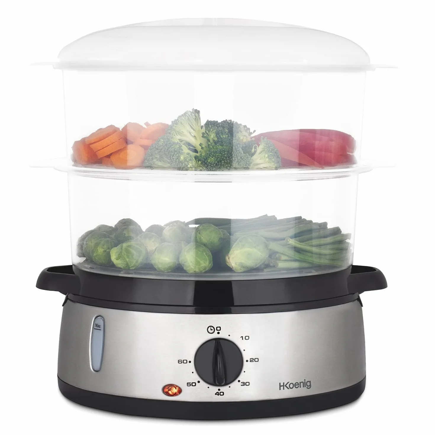 H.Koenig VAP10 Cuiseur à vapeur électrique 9L Inox 3 paniers empilables programmable