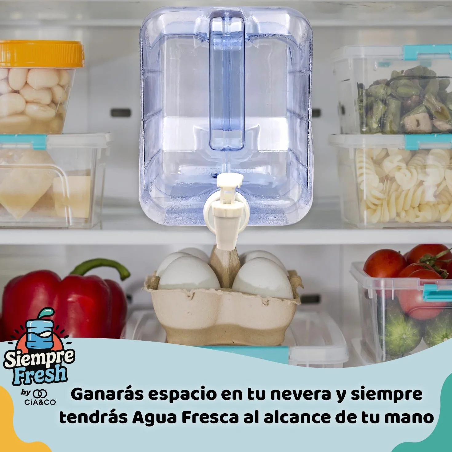Cia&Co Distributeur d'eau froide pour réfrigérateur 4,2 l Bidon compact 39 x 21 x 7,5 cm robinet double fonction réutilisable