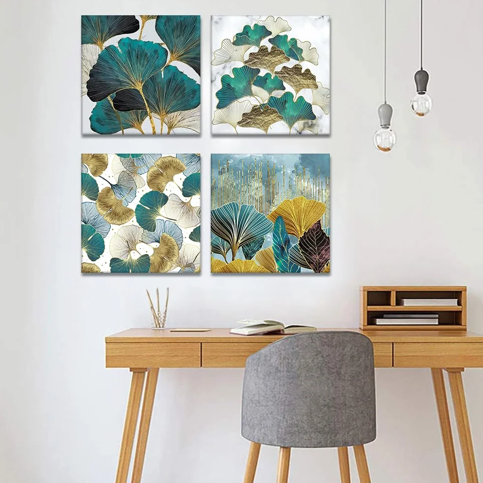 Artscope 4 Pièces Impression sur Toile Feuilles de Ginkgo 30x30cm Décoration Murale