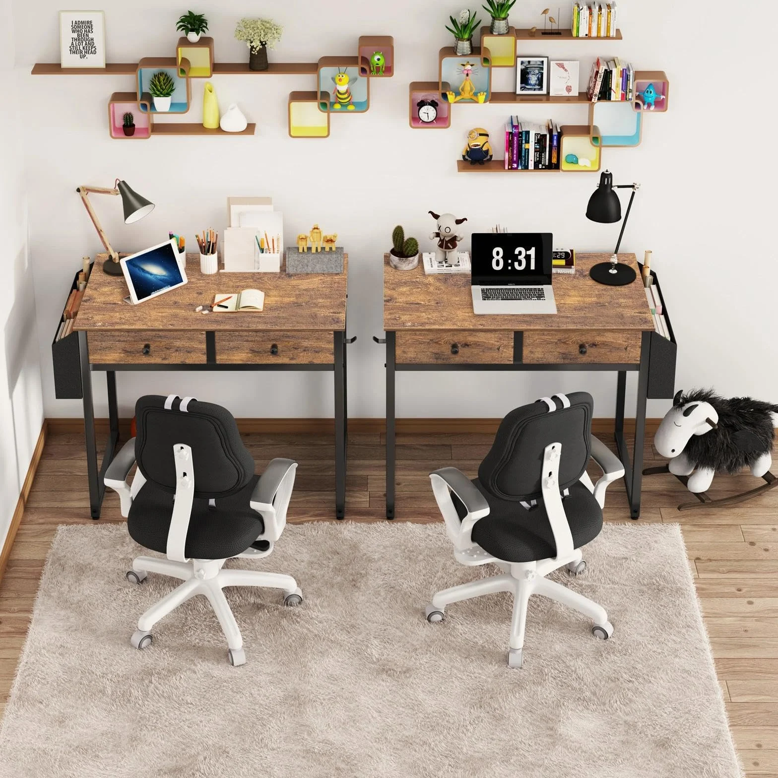 Bureau d'ordinateur avec 2 tiroirs 80cm Lufeiya Petit PC Bureau Informatique Rangement