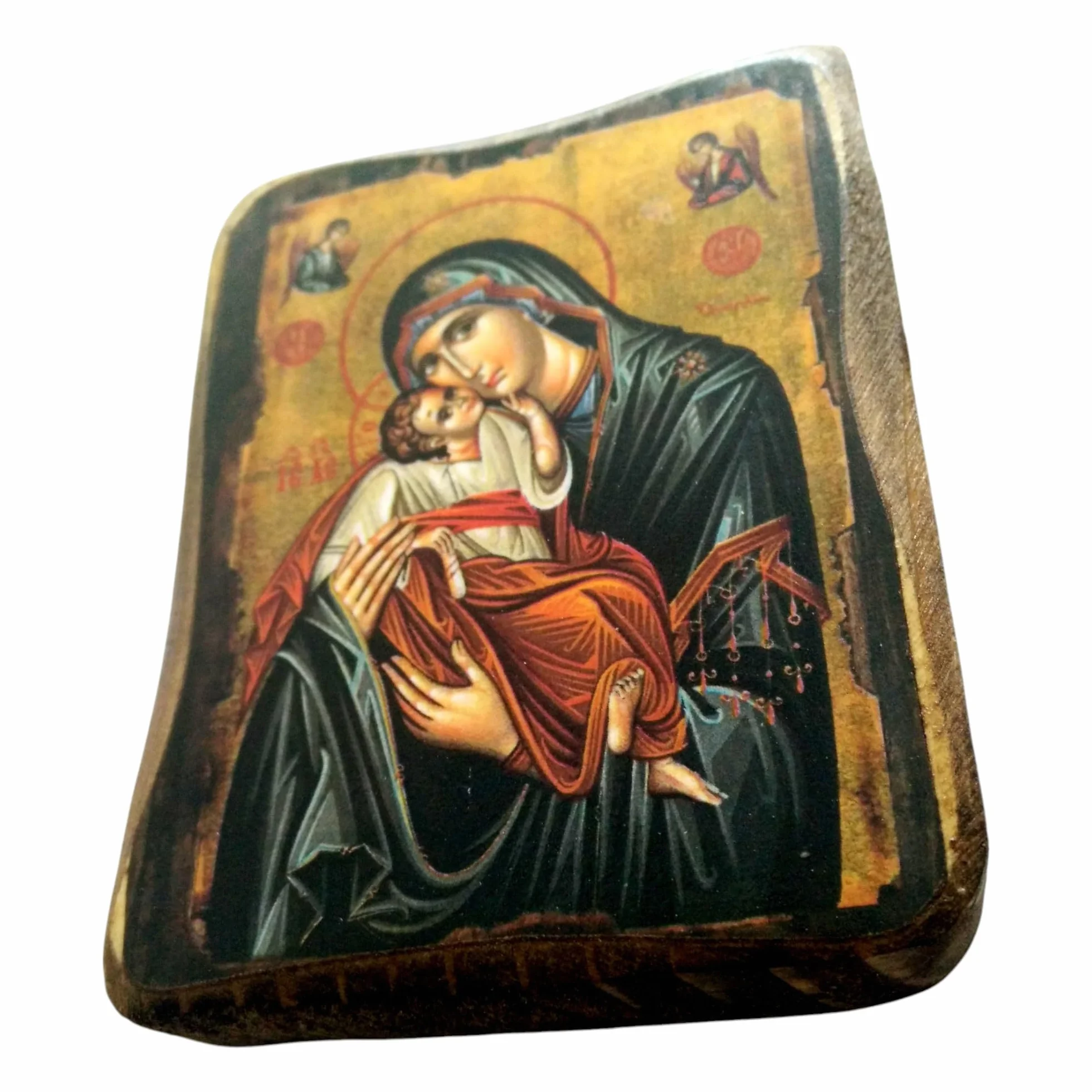 Icône en bois fait main Chrétienne orthodoxe grecque Jésus Christ Vierge Marie