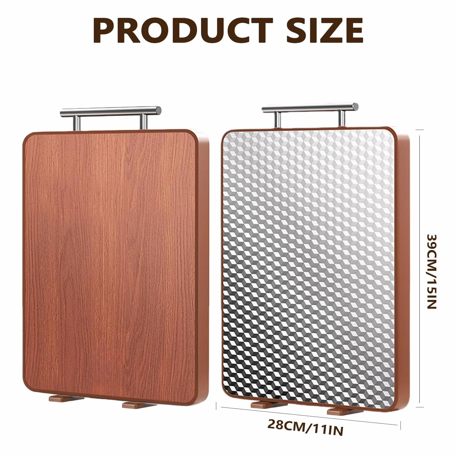 Planche à Découper Double Face Acier Inoxydable Palissandre 2 en 1 pour Viande Fruits Poisson Légumes