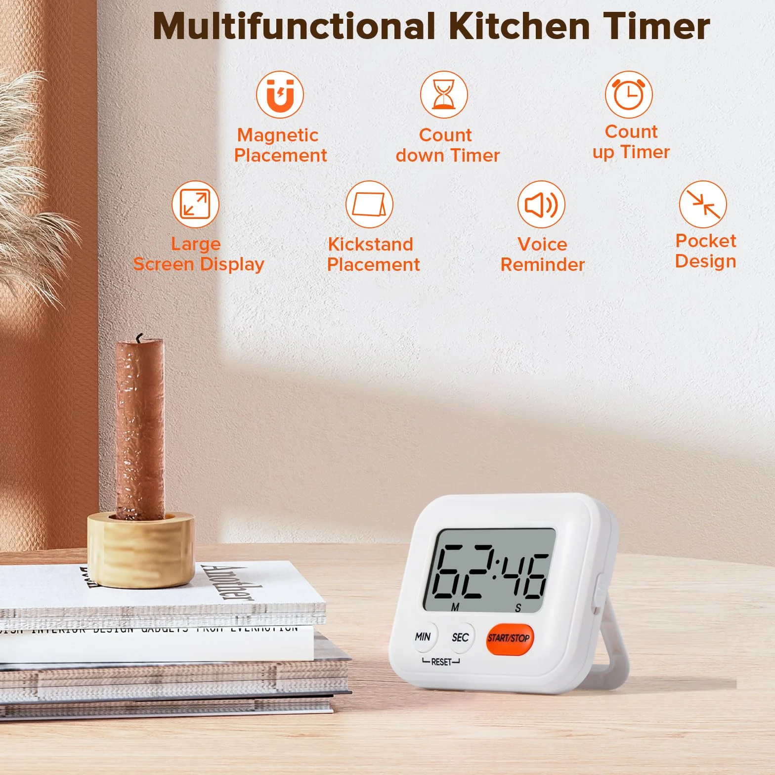 Minuteur Cuisine Time Timer avec Interrupteur d'alimentation, Pile AAA incluse