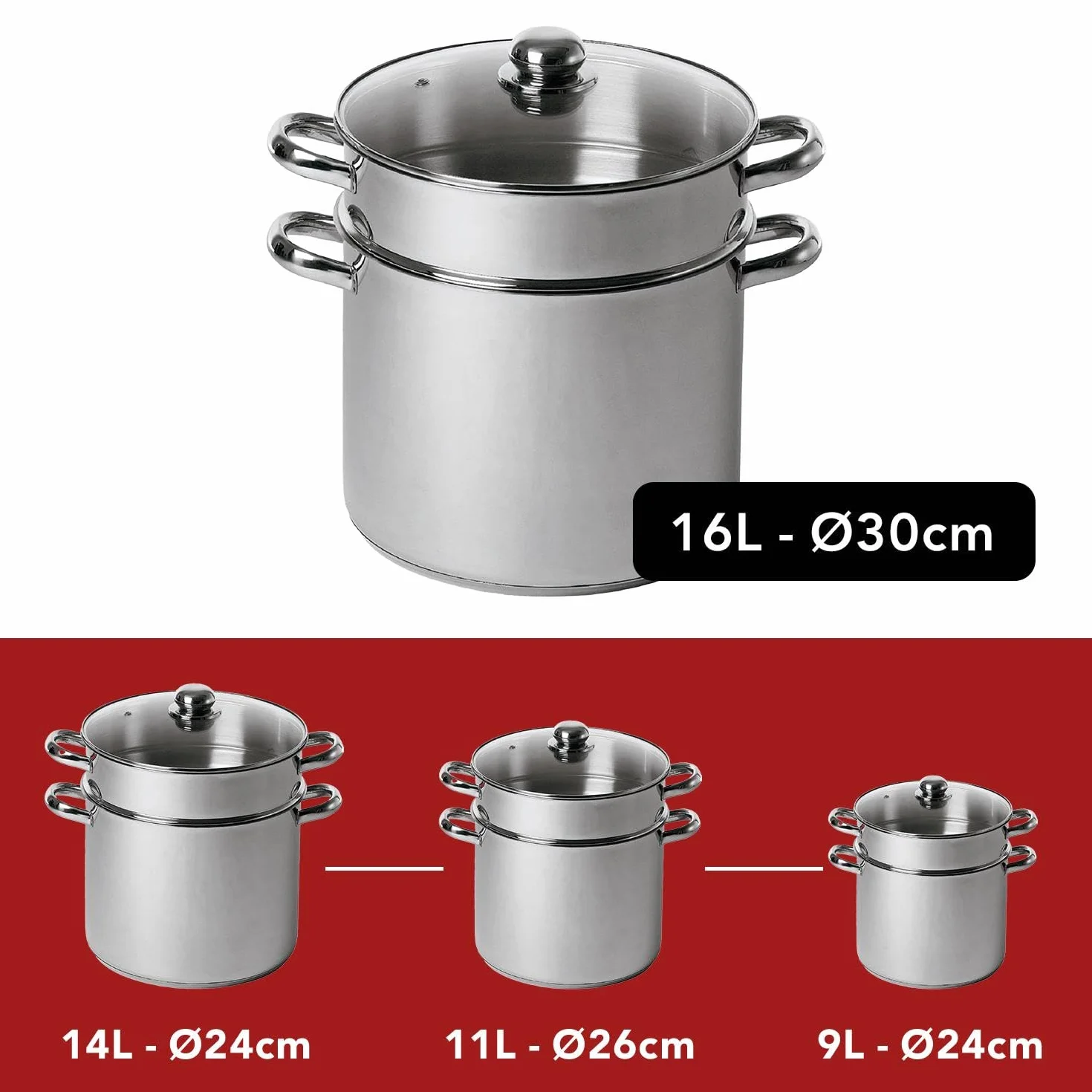 BAUMALU Combiné Traiteur Couscoussier Acier Inox Ø24cm 9L Triple Fond Diffuseur Induction