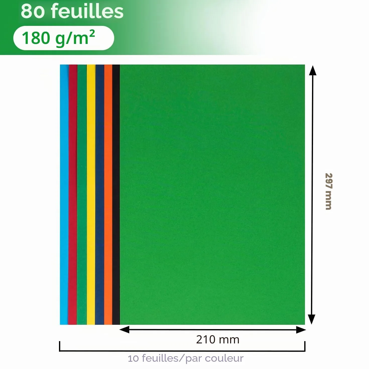 Papier Cartonné A4 180 g/m² 8 Couleurs 80 Feuilles
