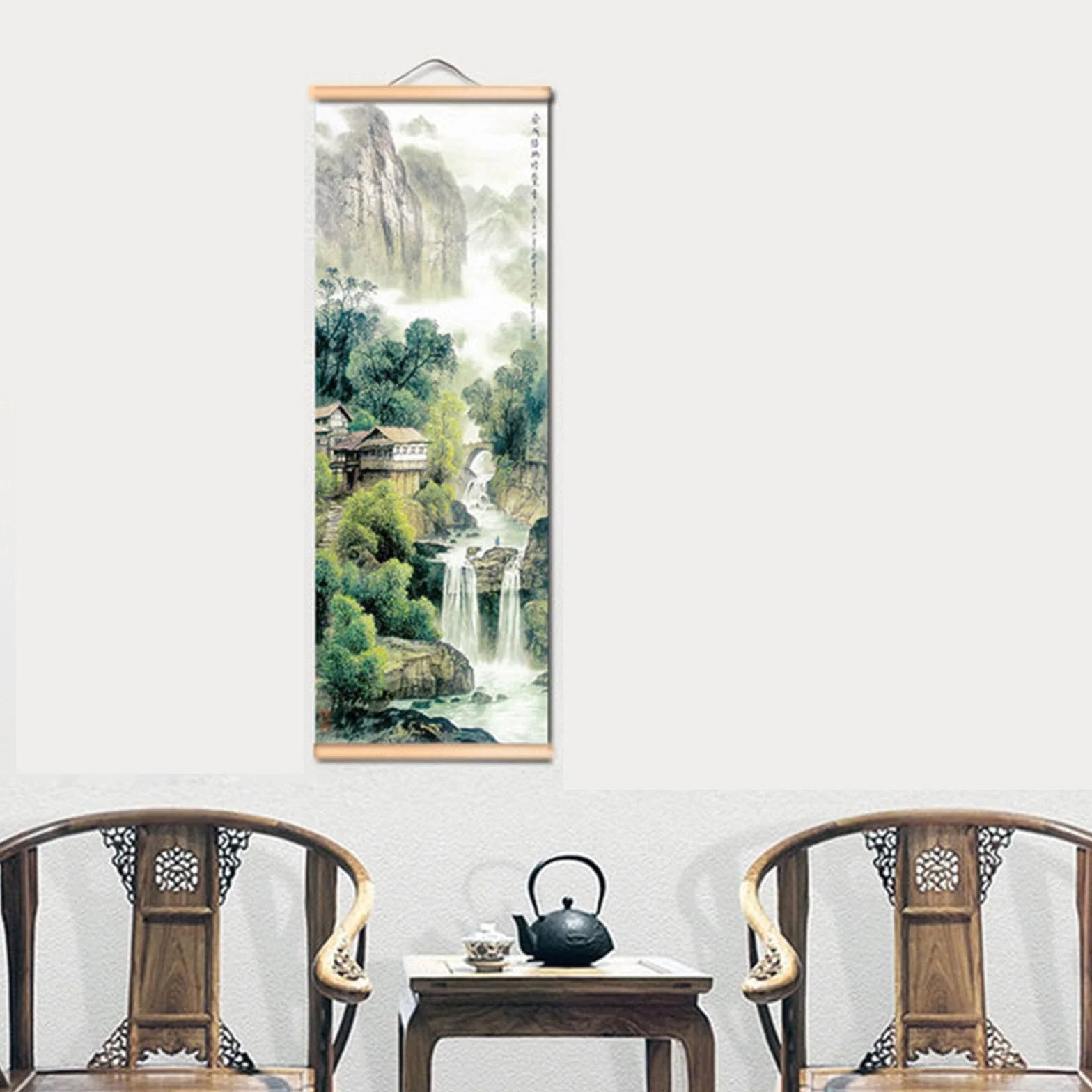 Peinture Chinoise Murale Paysage Cascade 25 x 80cm