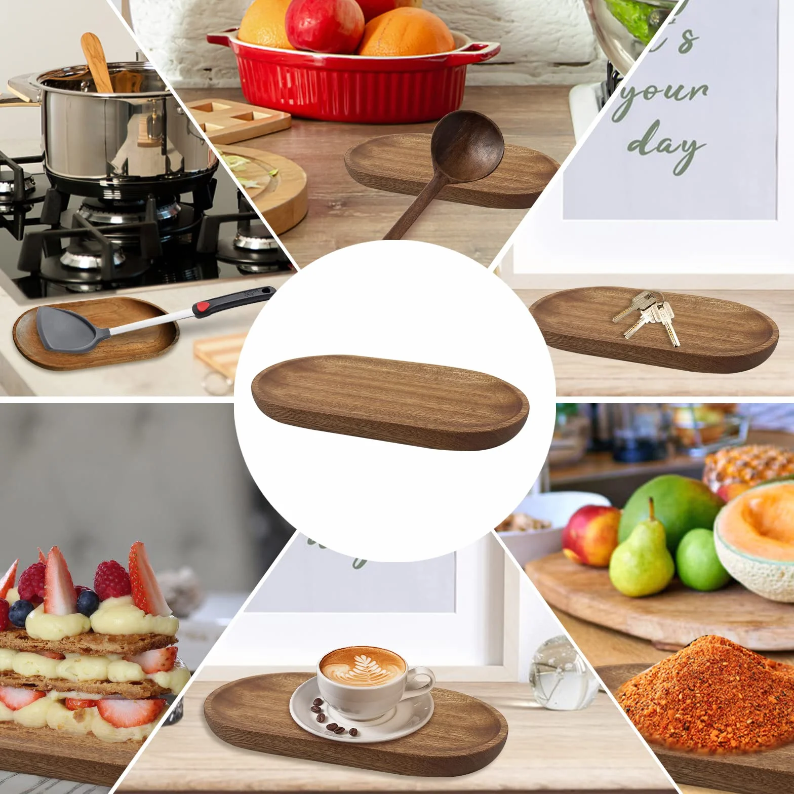 Porte-Cuillère Cuisine en Bois Rétro Naturel, Porte-Ustensiles pour Comptoir Spatules Cuillères