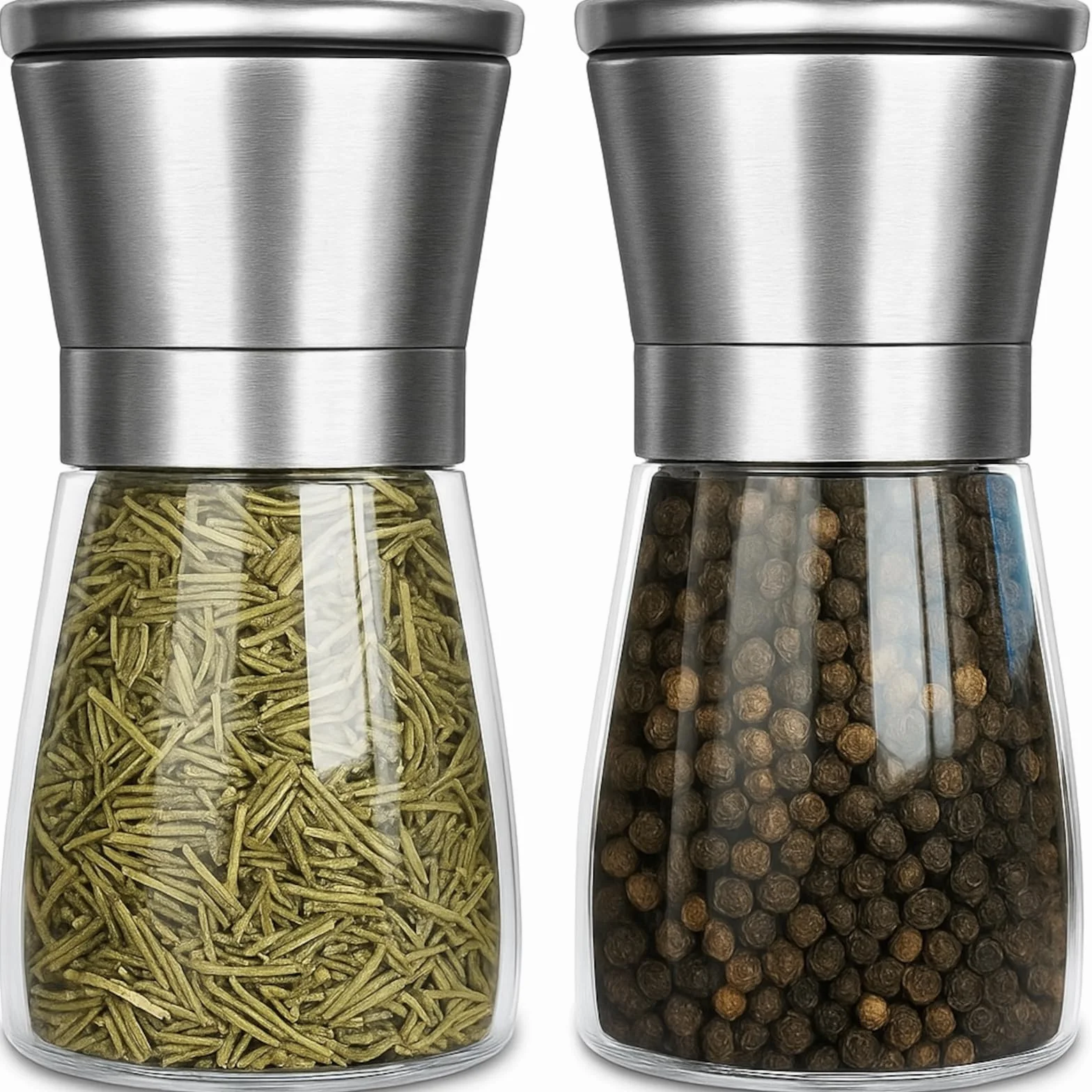 Moulin à Poivre en Acier Inoxydable et Verre 180ml Lot de 2 Mécanisme en Céramique Réglable