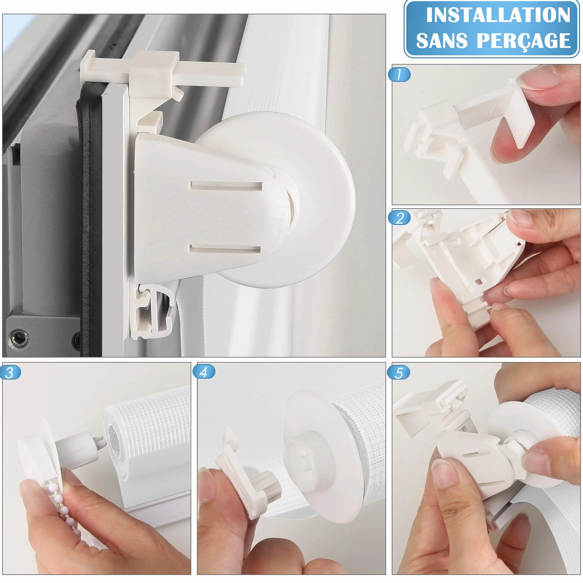 Enrouleur Jour Nuit sans Perçage Tamisant pour Fenêtre 55 x 150 cm Blanc