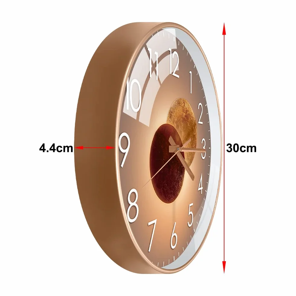 Horloge Murale Silencieuse 30cm Design Moderne Salon Cuisine Quartz Suspendue (Vénus Or)