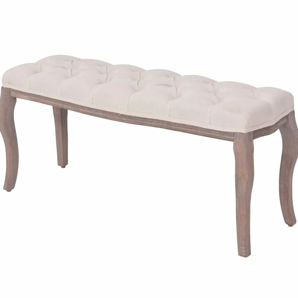 Banc Banquette de Salon Lin 110x38x48 cm Blanc Crème Bois Massif