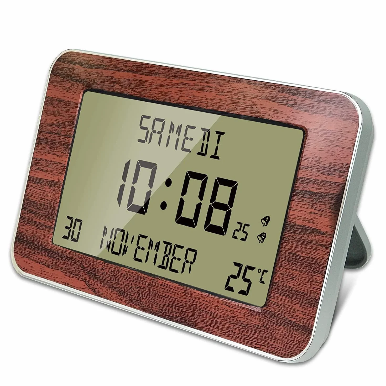 FISHTEC Horloge Réveil Numérique Murale Radiopilotée Grands Chiffres 6 Langues 2 Alarmes Température