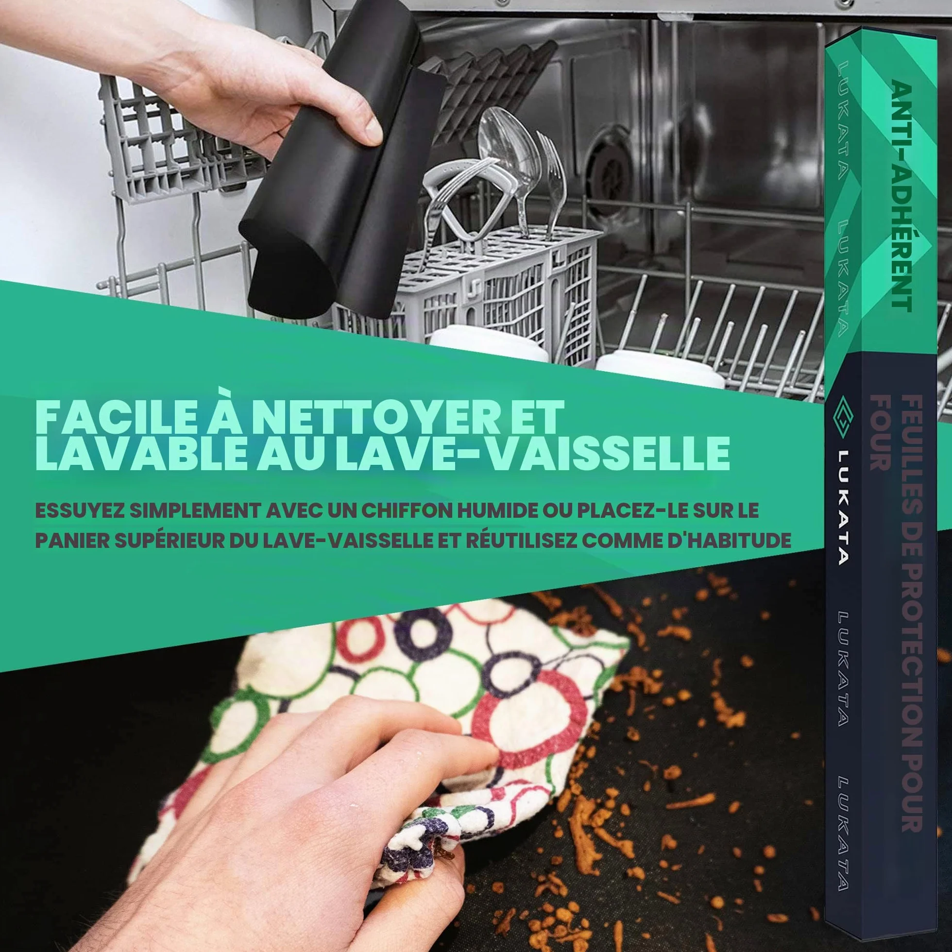 Lot de 2 grands revêtements de four robustes en téflon antiadhésifs pour gaz, électriques et ventilateurs