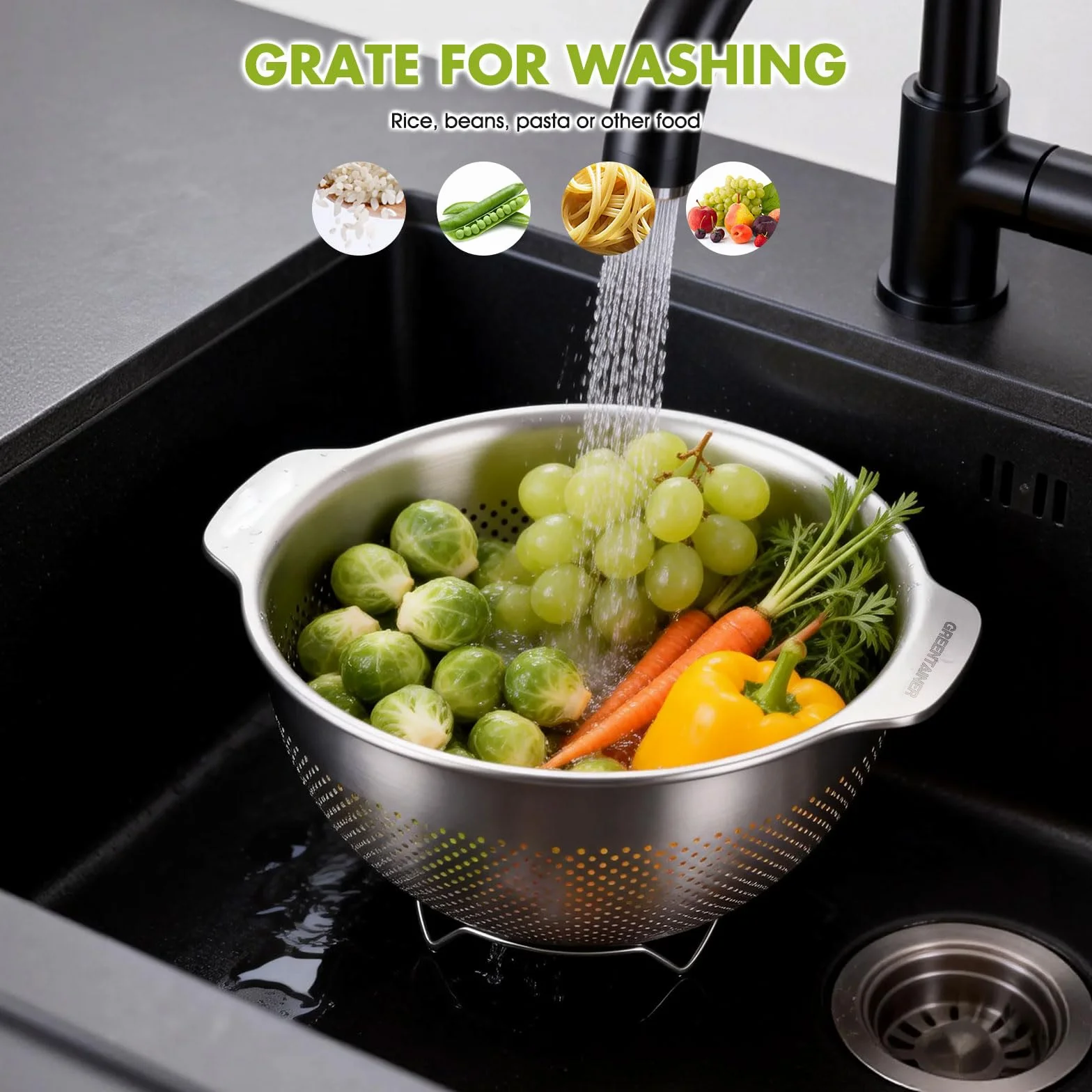 Passoire de cuisine en acier inoxydable 2 poignées grande passoire micro-perforée pour pâtes légumes