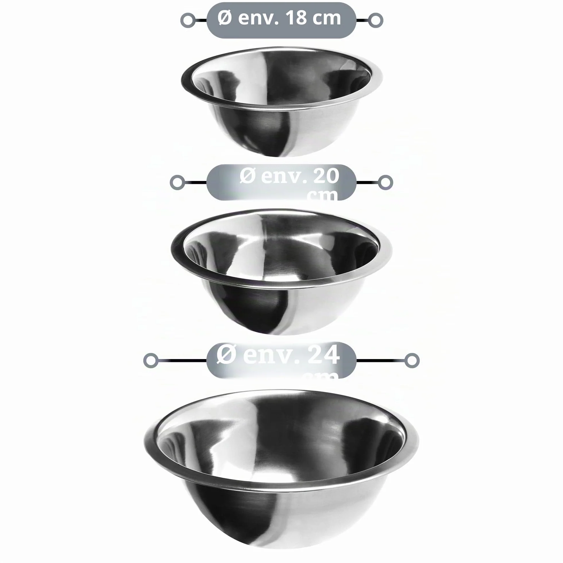 Ensemble de bols en acier inoxydable 3 pièces saladier bol à mélanger 18/20/24cm