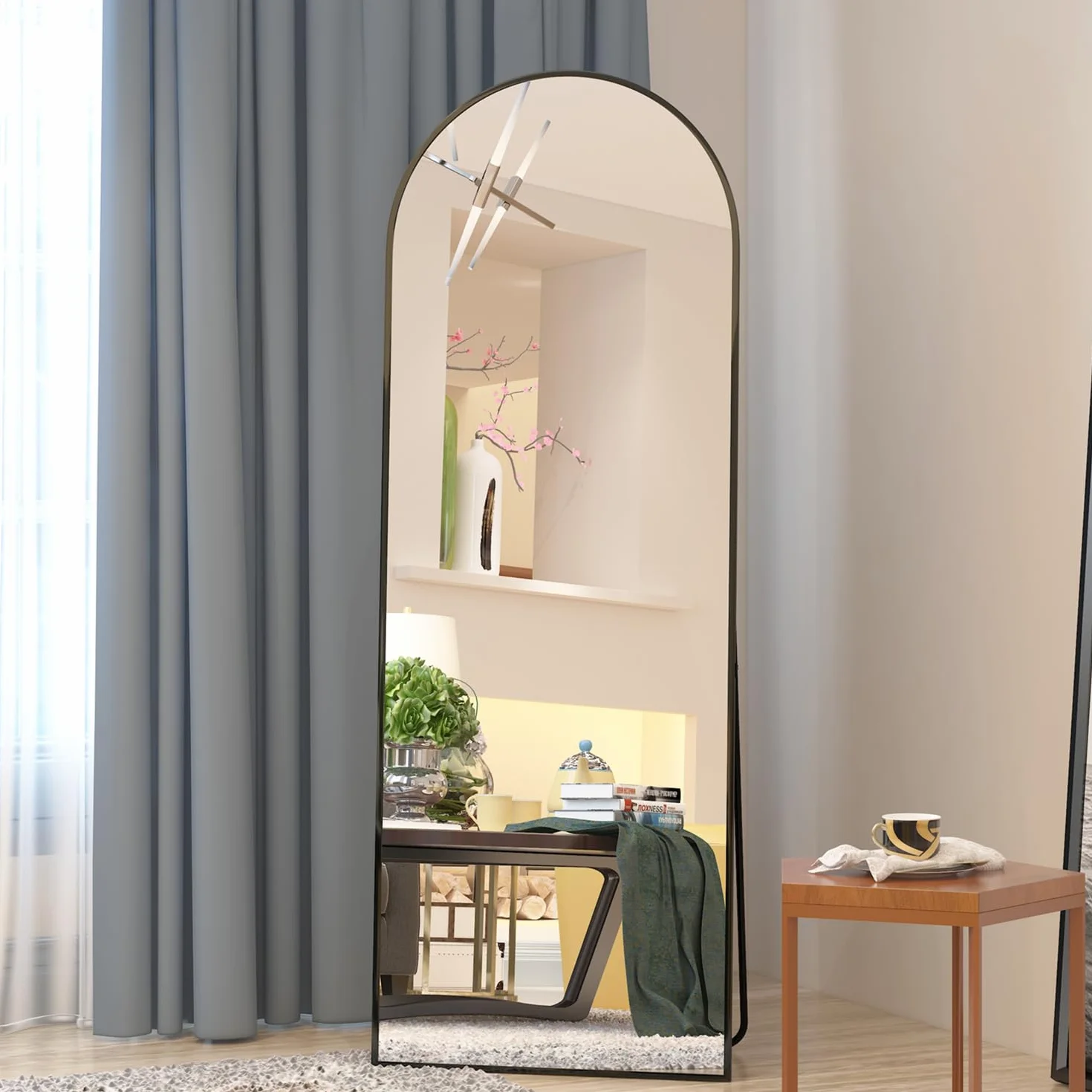 Miroir de Sol cintré 162 x 53 cm Cadre Aluminium Mural Intégral Noir