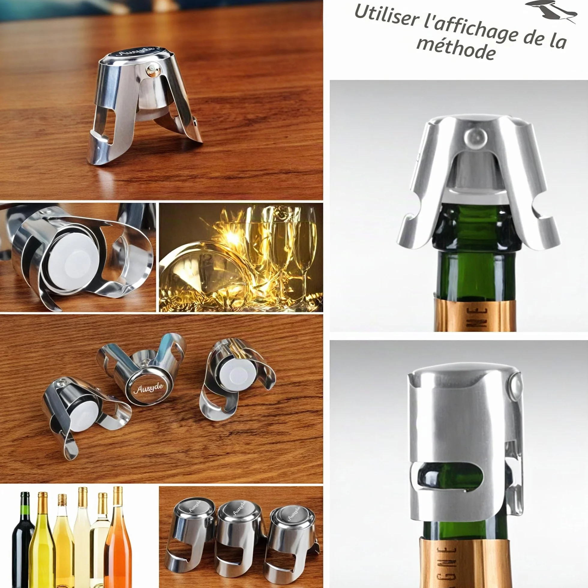 Bouchons à champagne vin acier inoxydable lot de 3 Ausyde